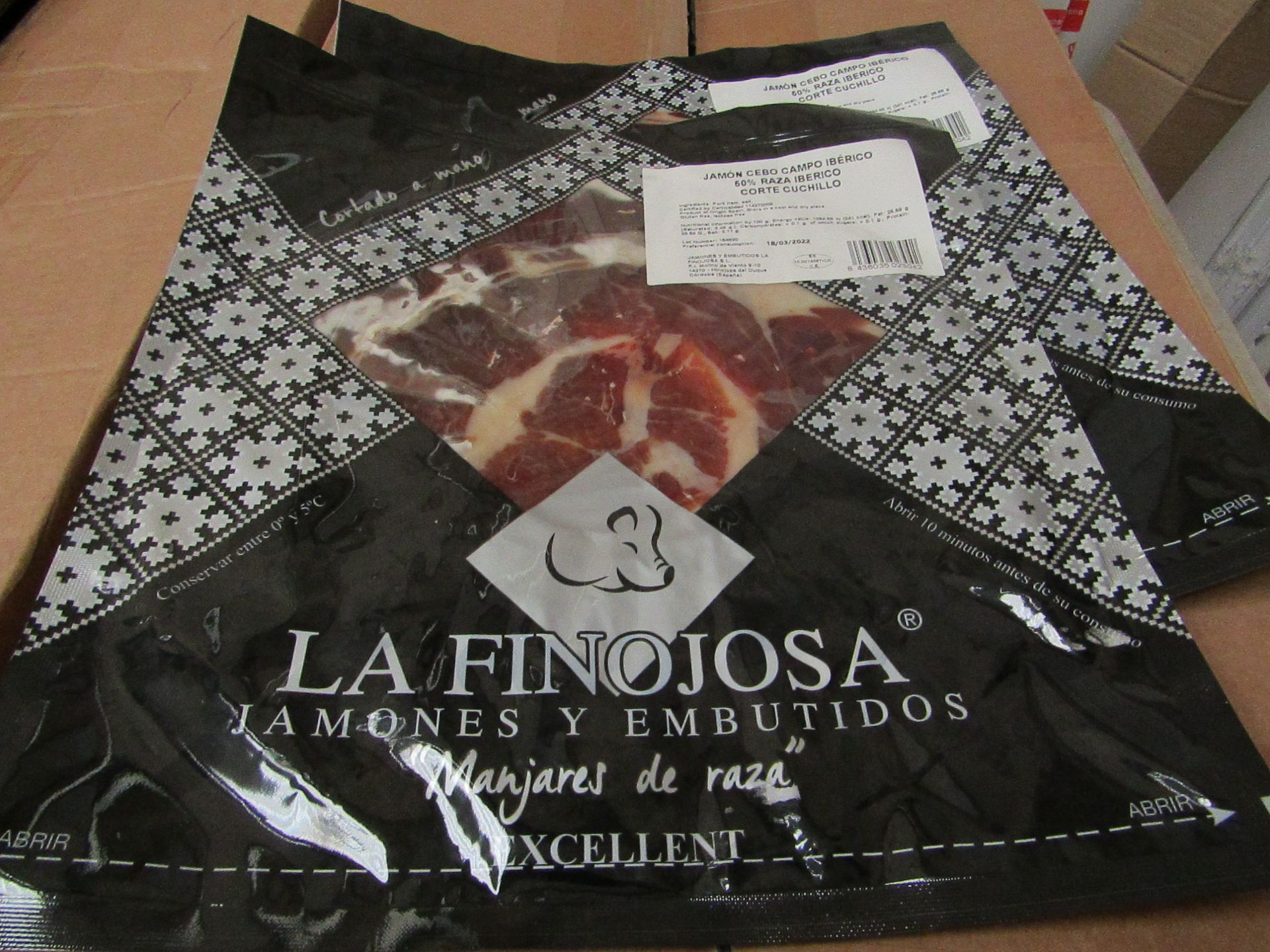 10 x La Finojosa 100g packets Sliced Iberian cured ham in slices. BB 18.3.22 RRP £16.25 per packet