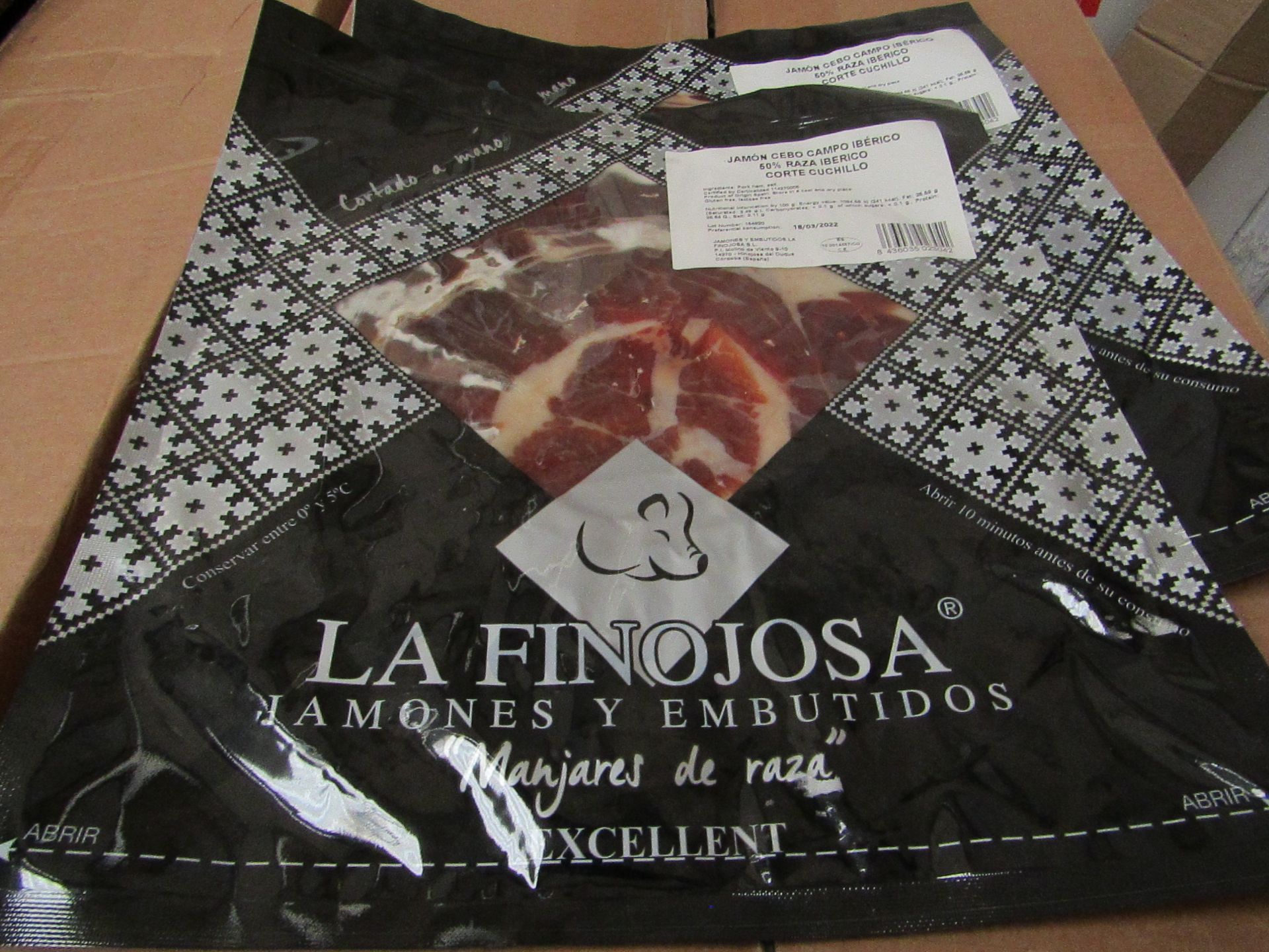 10 x La Finojosa 100g packets Sliced Iberian cured ham in slices. BB 18.3.22 RRP £16.25 per packet