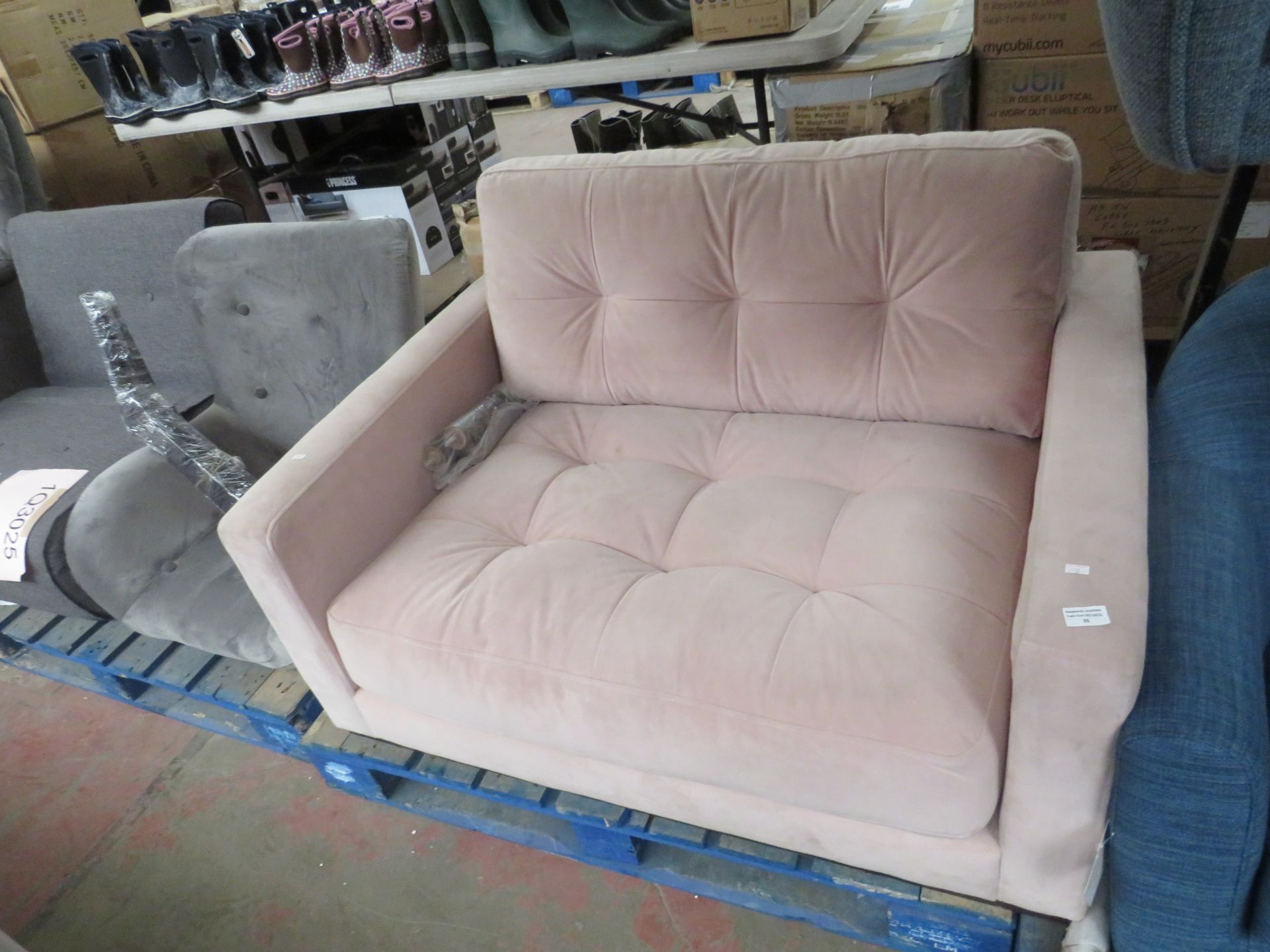 | 1X | SWOON PINK VELVET SMALL LOVE SEAT | no major damage (PLEASE NOTE, THIS DOES NOT PROVIDE ANY