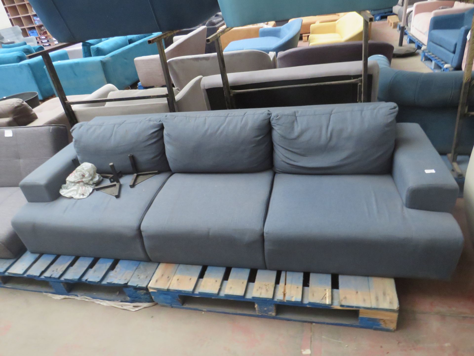 | 1X | MADE.COM OSKAR 3 SEATER SOFA, AEGEAN BLUE | NO VISIBLE DAMAGE (NO GUARANTEE) WITH FEET |