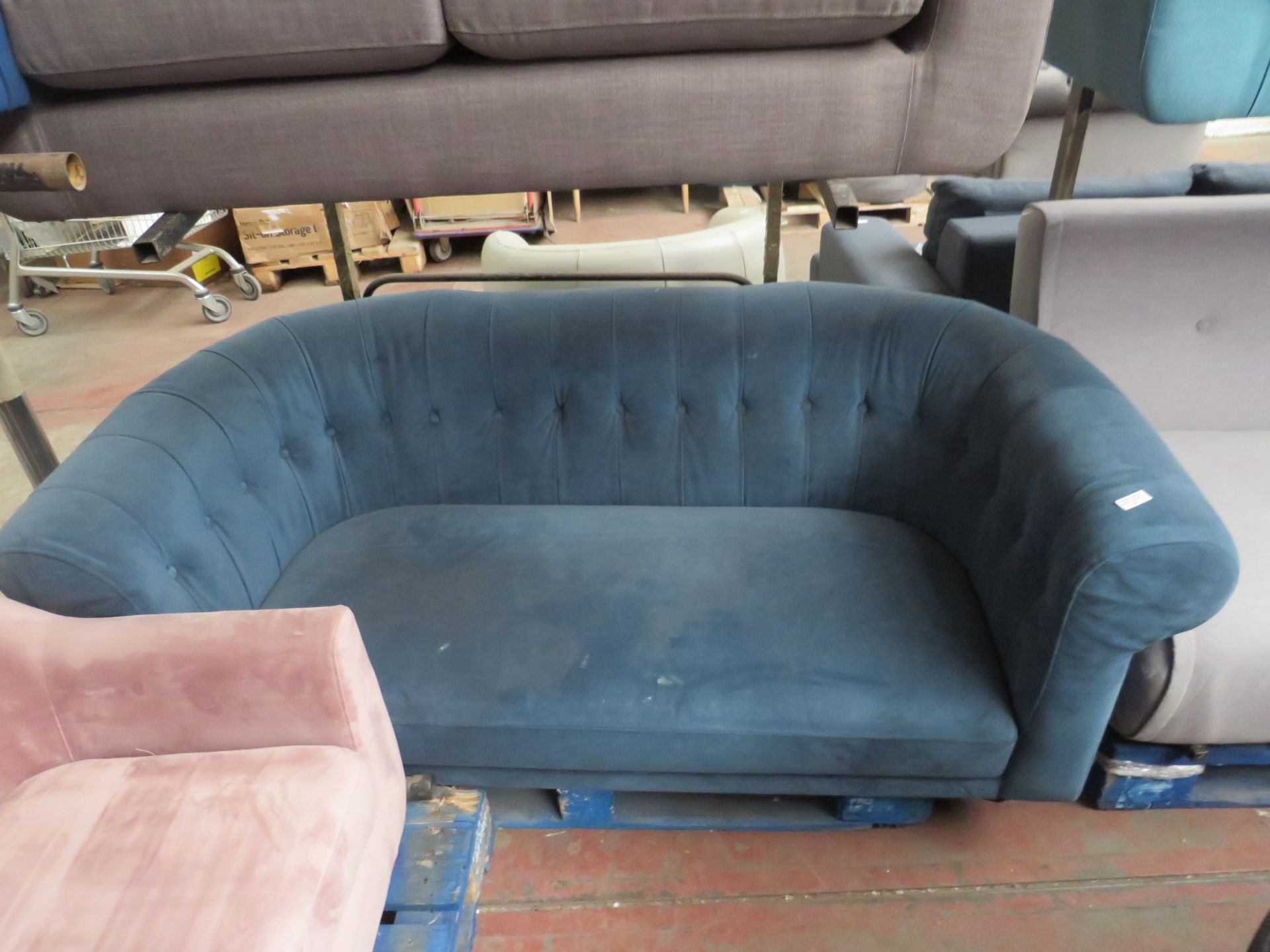 | 1X | MADE.COM 2 SEATER BUTTON BACK, TEAL SOFA | NEEDS A GOOD CLEAN & HAS IMPERFECTIONS ON THE