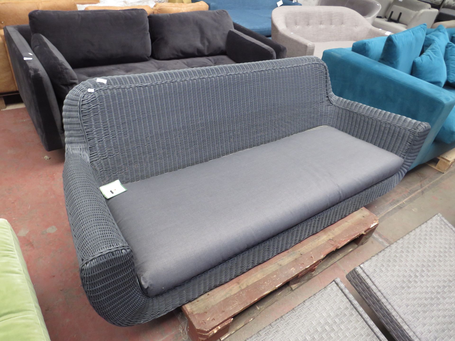 | 1X | MADE.COM GREY RATTAN SOFA WITH CUSHION | no major damage (PLEASE NOTE, THIS DOES NOT