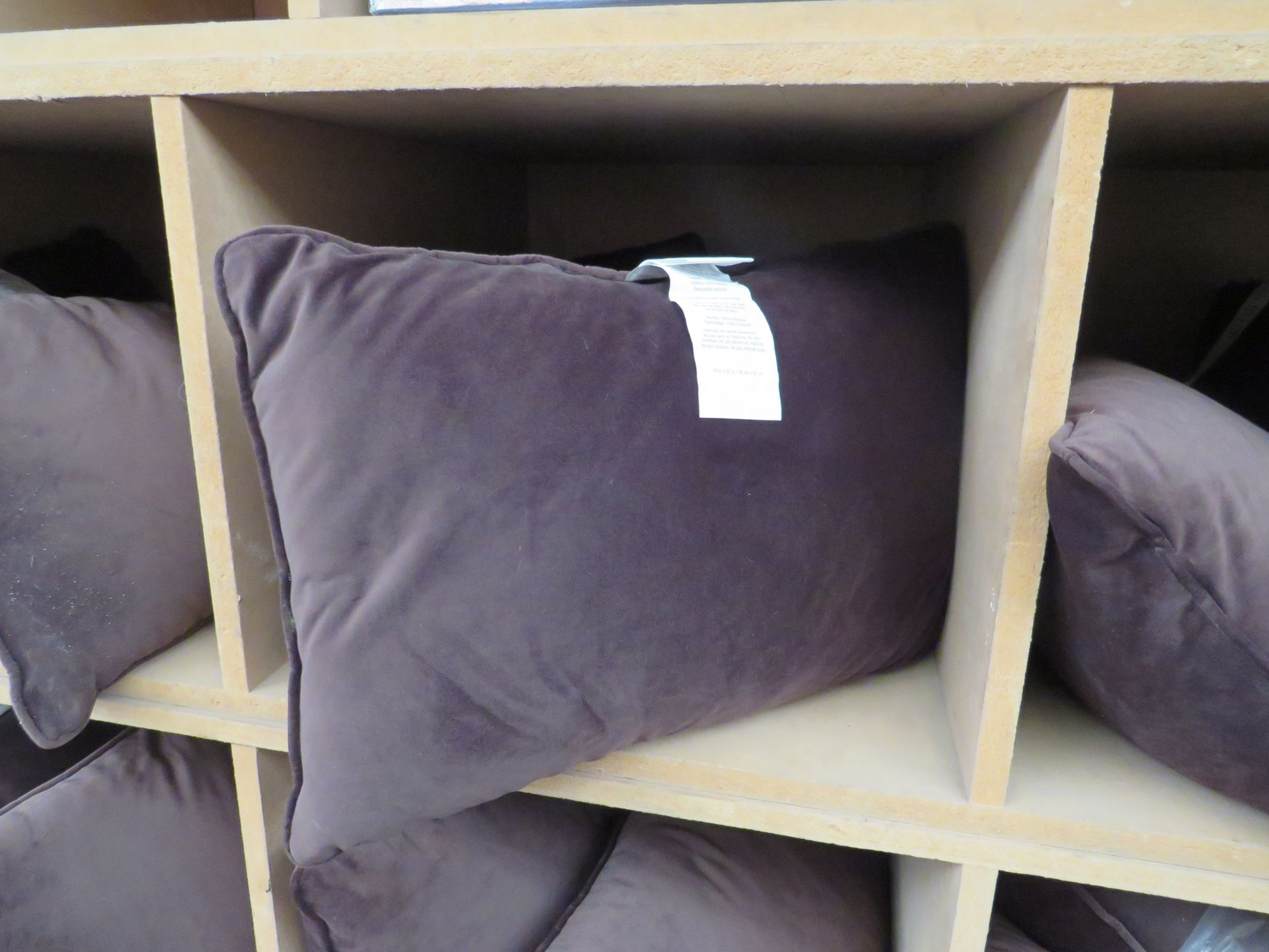 Set of 2x Costco brown velvet cushions, NO MAJOR DAMAGE (PLEASE NOTE, THIS DOES NOT PROVIDE ANY