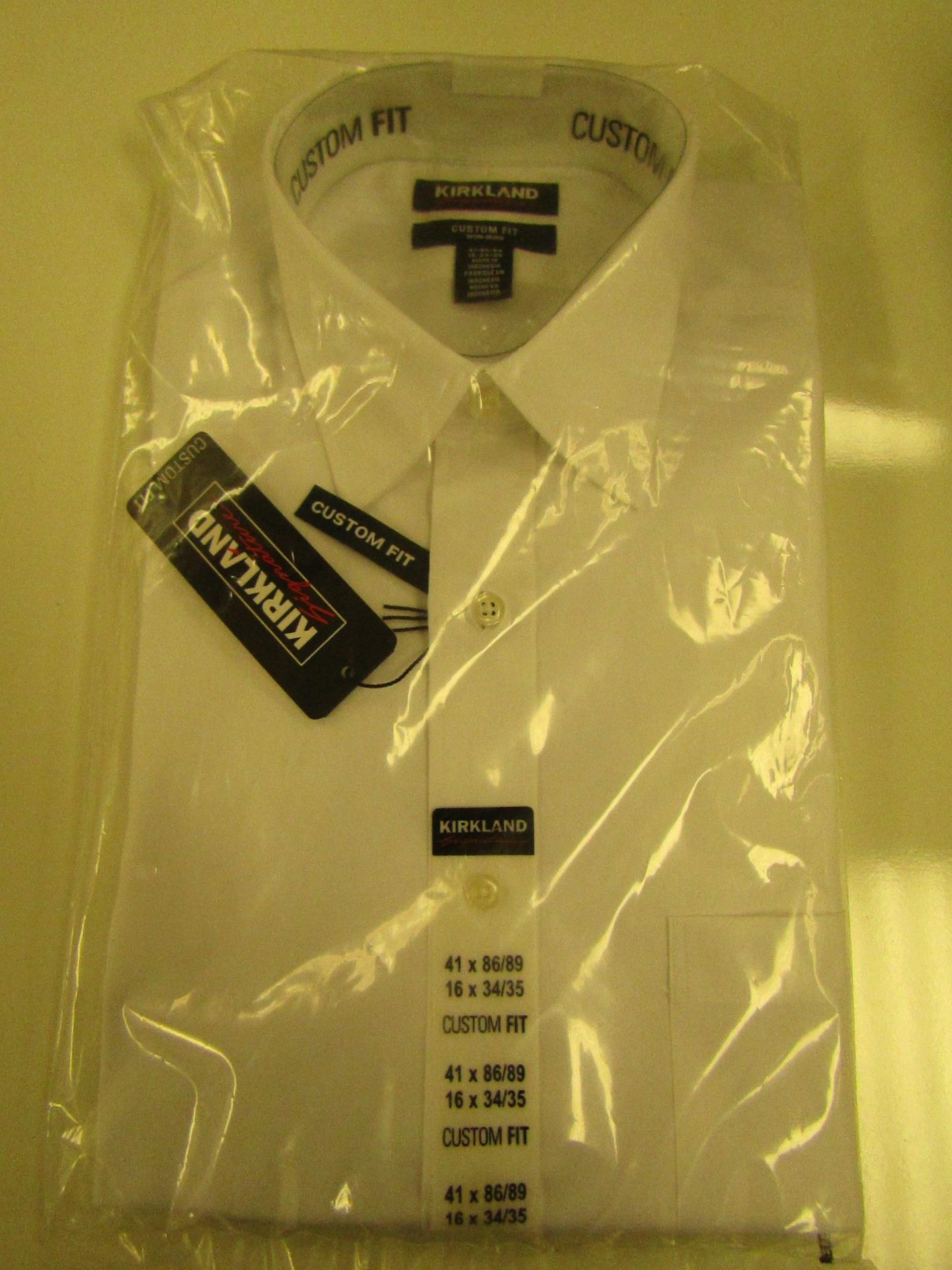 Kirkland Signature Custom Fit White Long Sleeve Shirt Size 16" X 32/33 New in Packaging