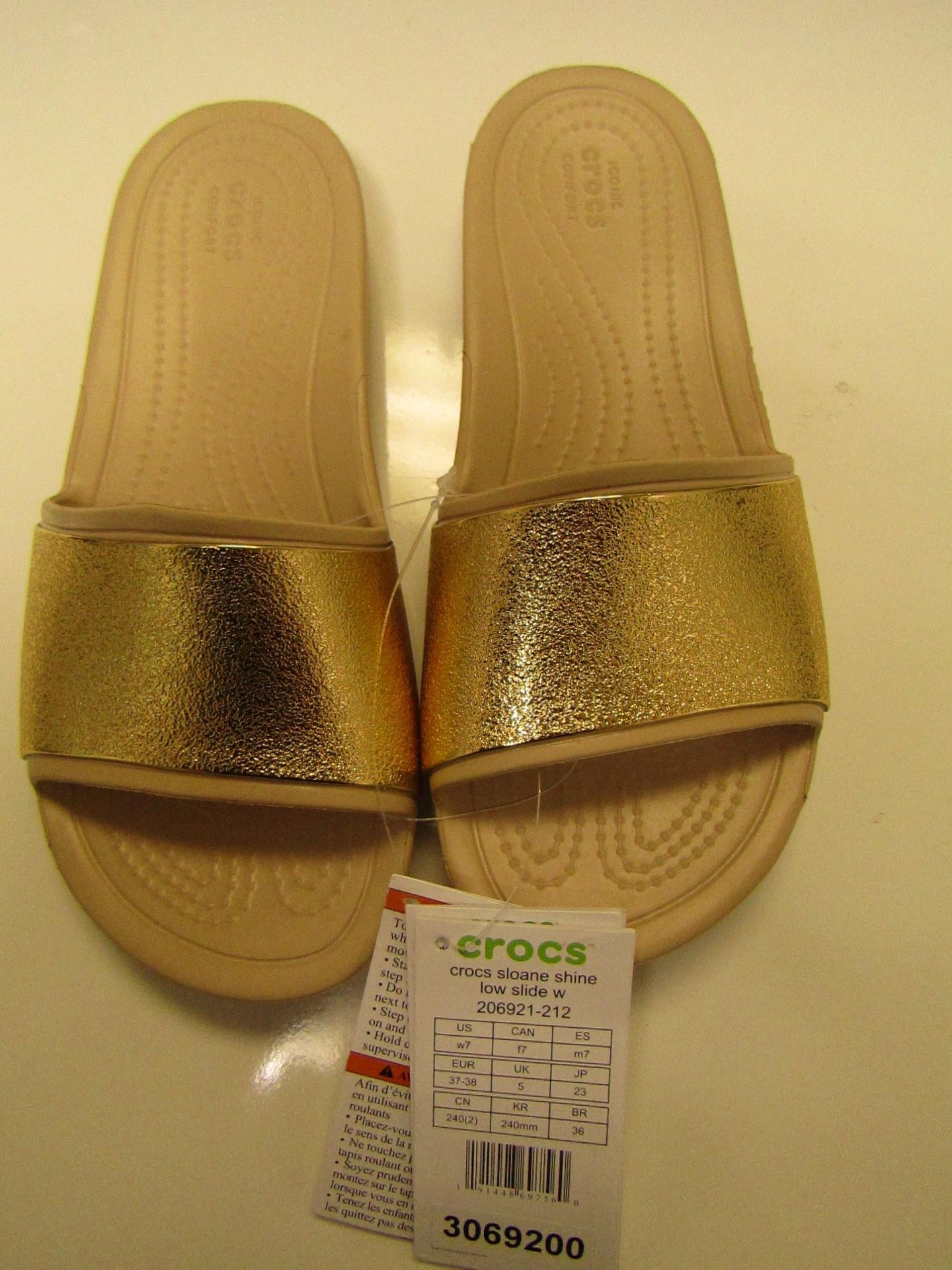 Crocs Sloane Low Sliders - UK Size 5 - Gold & Cream RRP £29.99 New With Tags