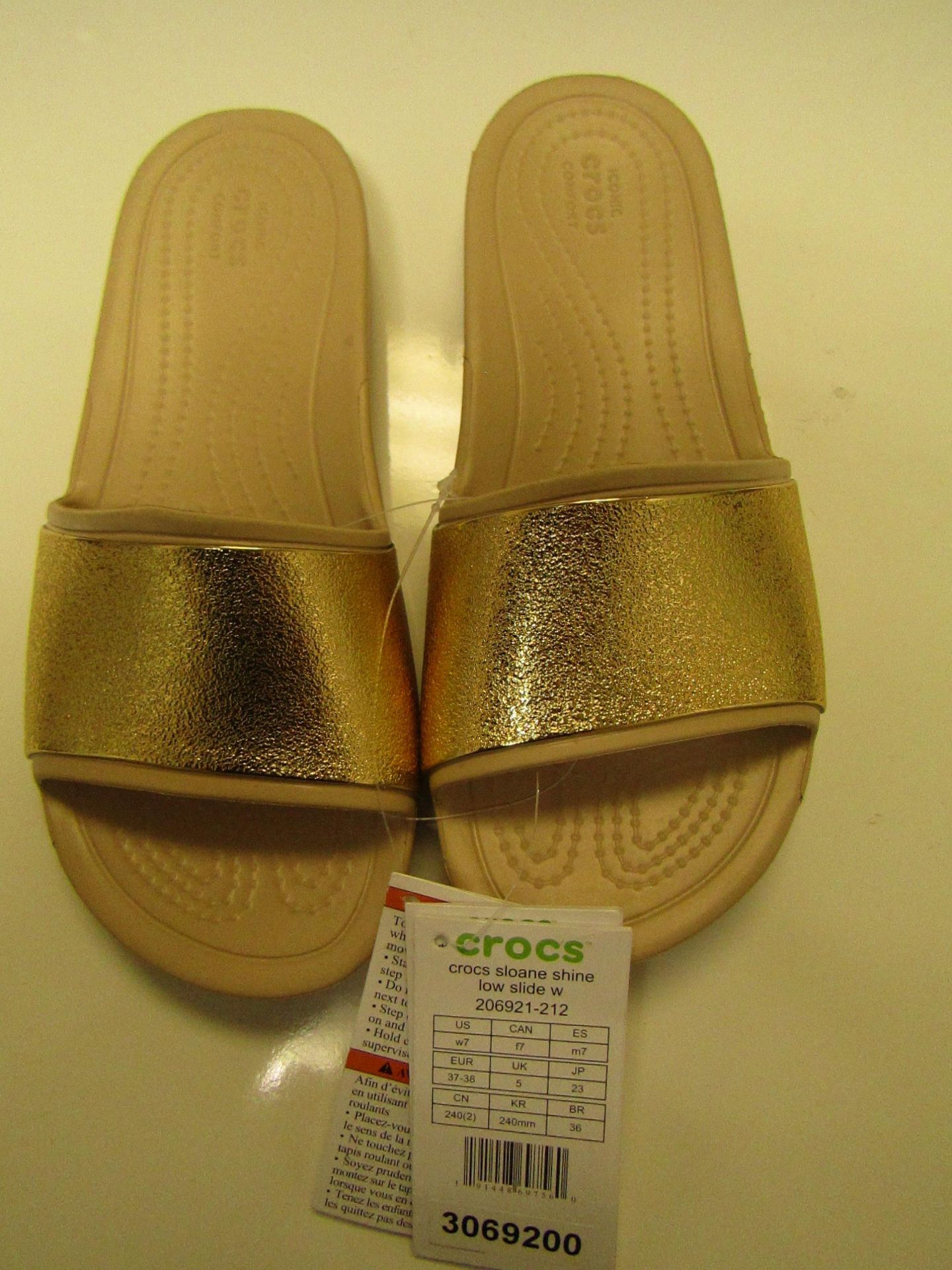 Crocs Sloane Low Sliders - UK Size 5 - Gold & Cream RRP £29.99 New With Tags