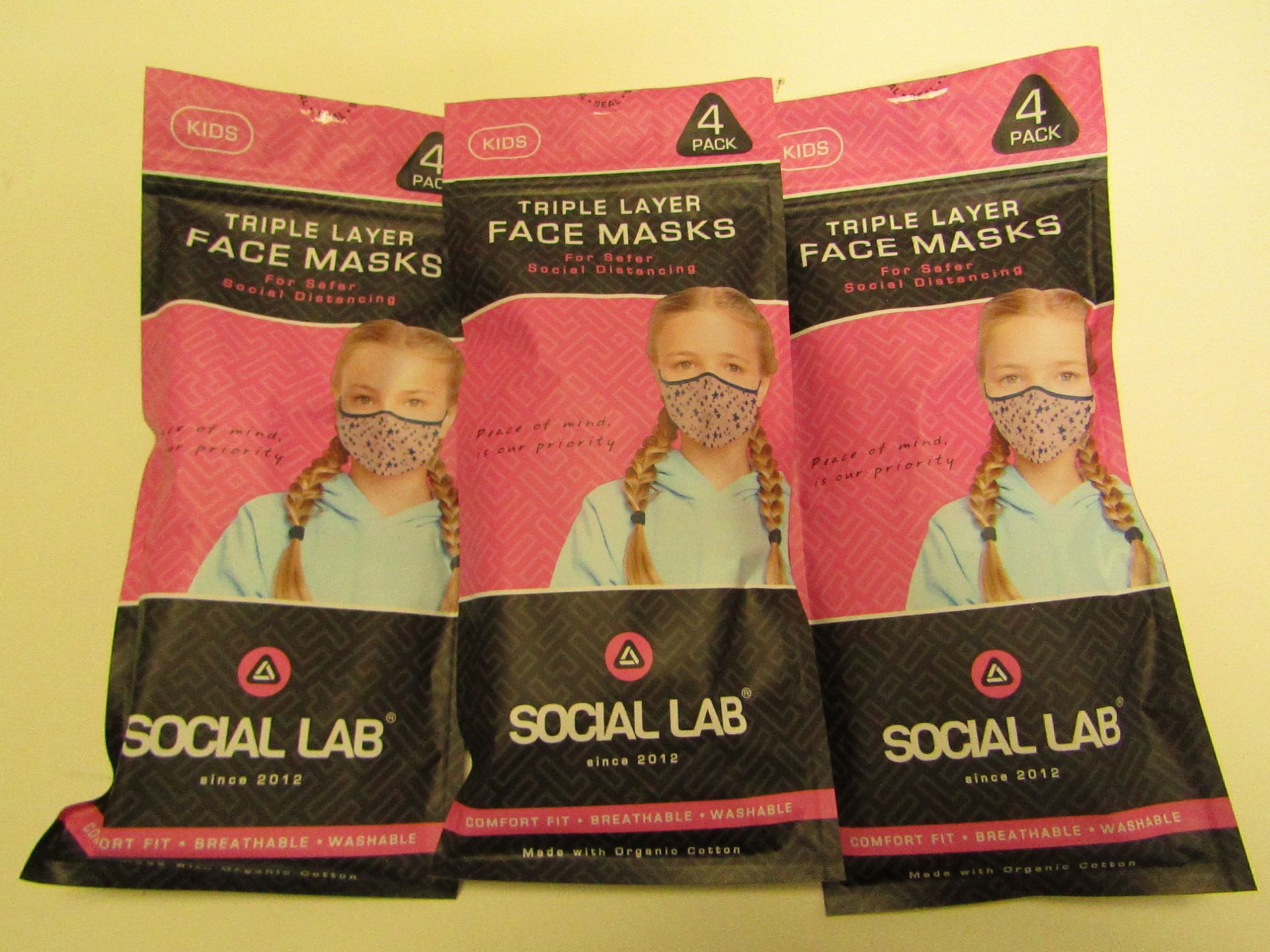 5x Childrens (Girls) Triple Layer Face Mask - New & Sealed