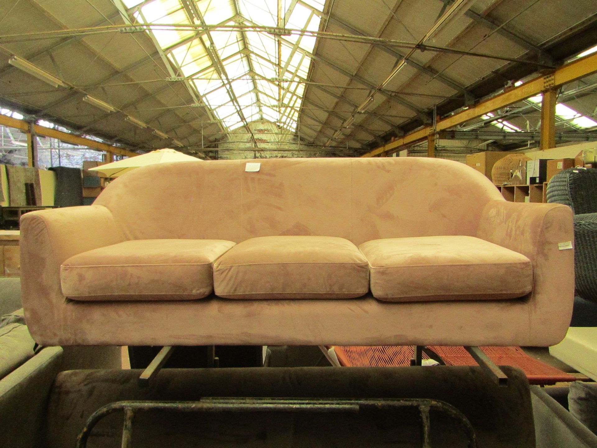 1 x Made.com Custom MADE Tubby 3 Seater Sofa Heather Pink Velvet with Dark Wood Legs RRP £449 SKU