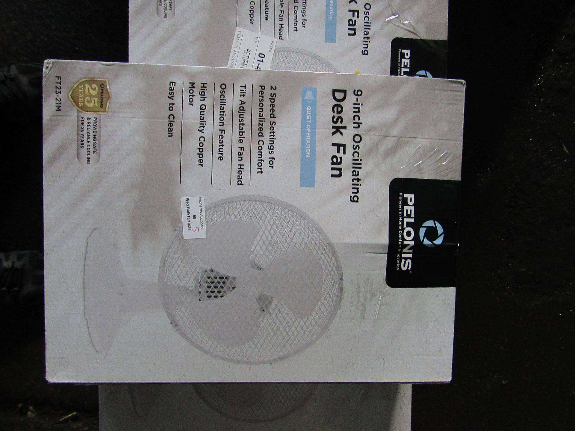 5x Pelonis 9 Inch Desk Fan | Unchecked & Boxed | RRP £15 | Total lot RRP £75 | Load Ref 23003080 |