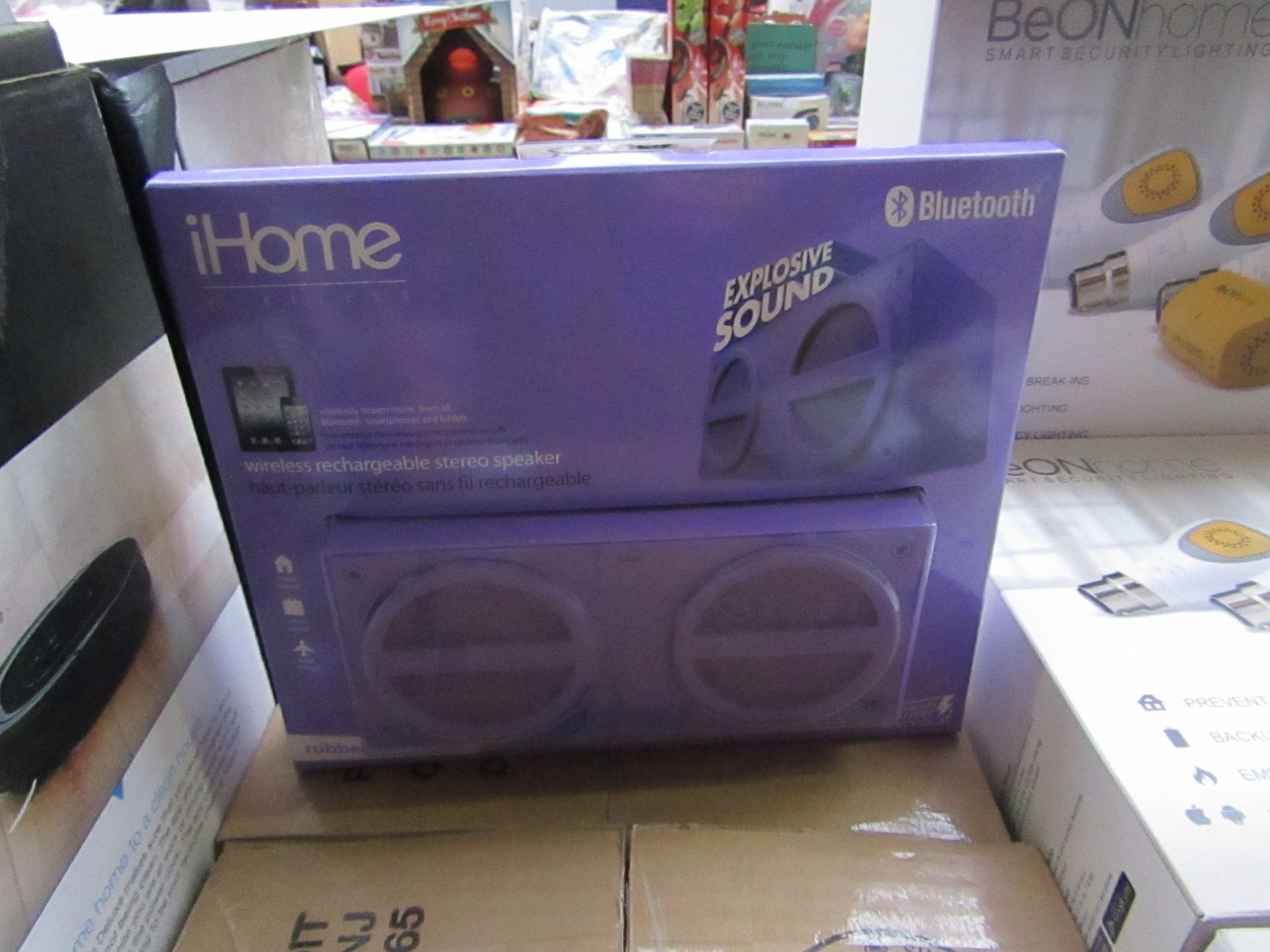 2x Ihome - Wireless Rechargable Stereo Speaker (Purple) - New & Boxed.
