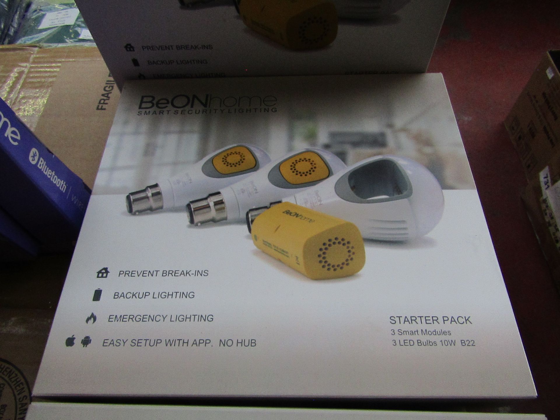 BeOnHome - Smart Security Lighting Starter Pack ( 3 Smart Modules 3 LED Bulbs 10W B22 ) - New &