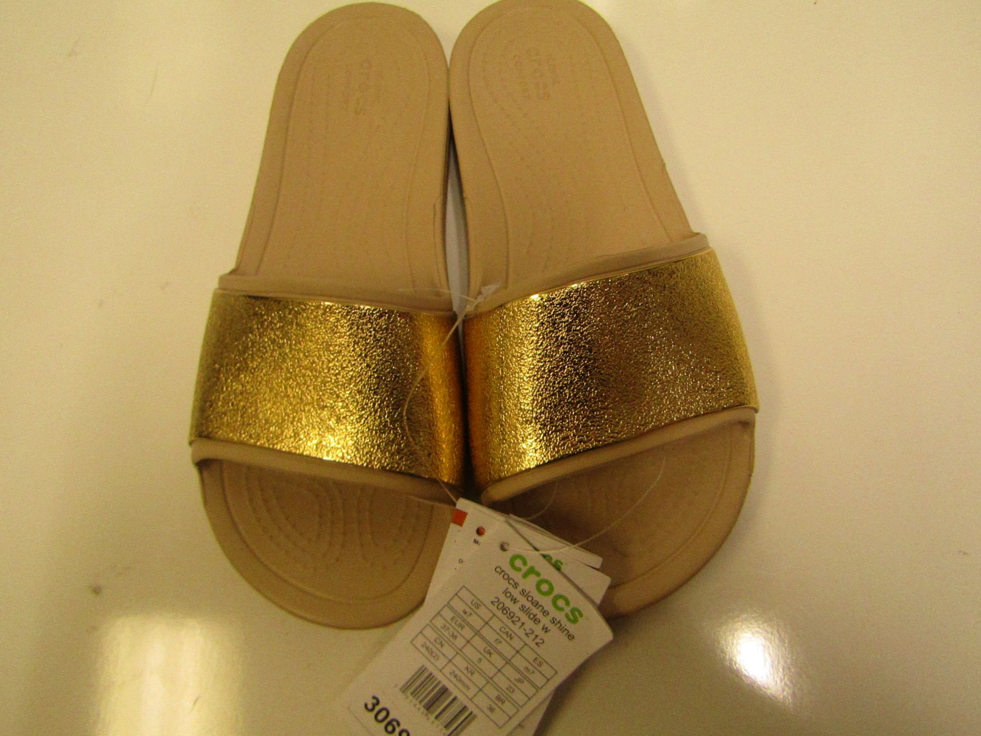 Crocs Sloane Low Sliders - UK Size 5 - Gold & Cream RRP £29.99 New With Tags