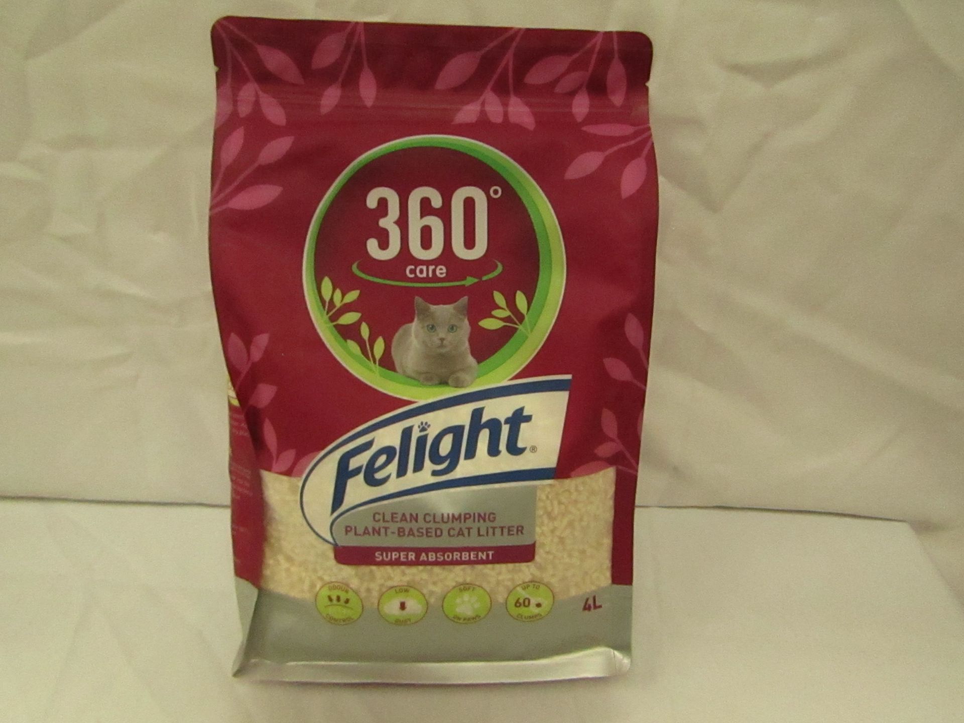 360 Care - Felight Super Absorbent Clean Clumping Plant-Based Cat Litter - 4L Pack - Unused &