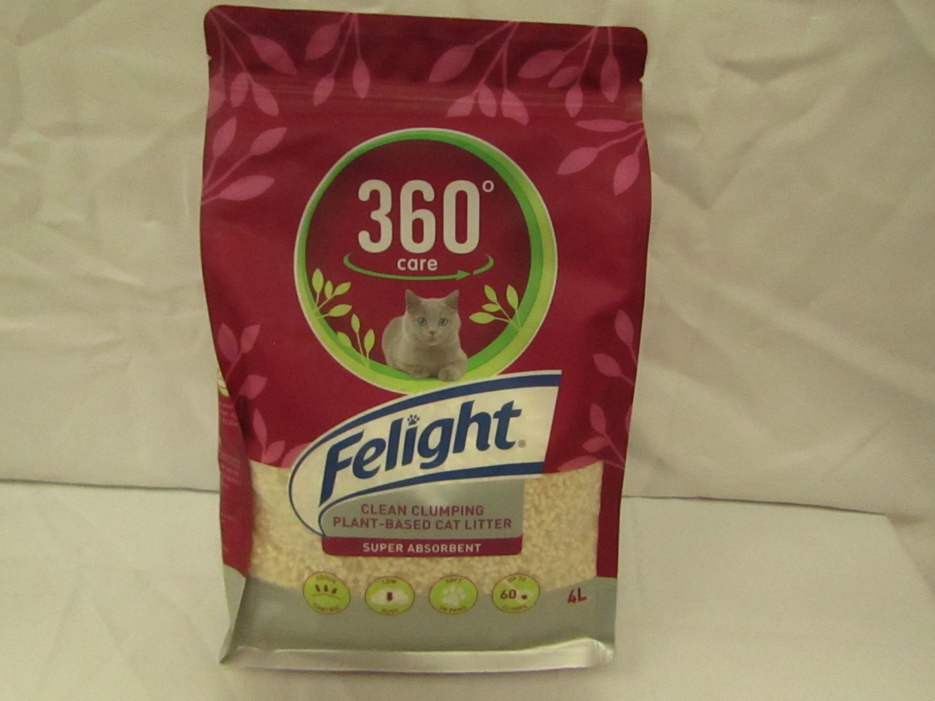 360 Care - Felight Super Absorbent Clean Clumping Plant-Based Cat Litter - 4L Pack - Unused &