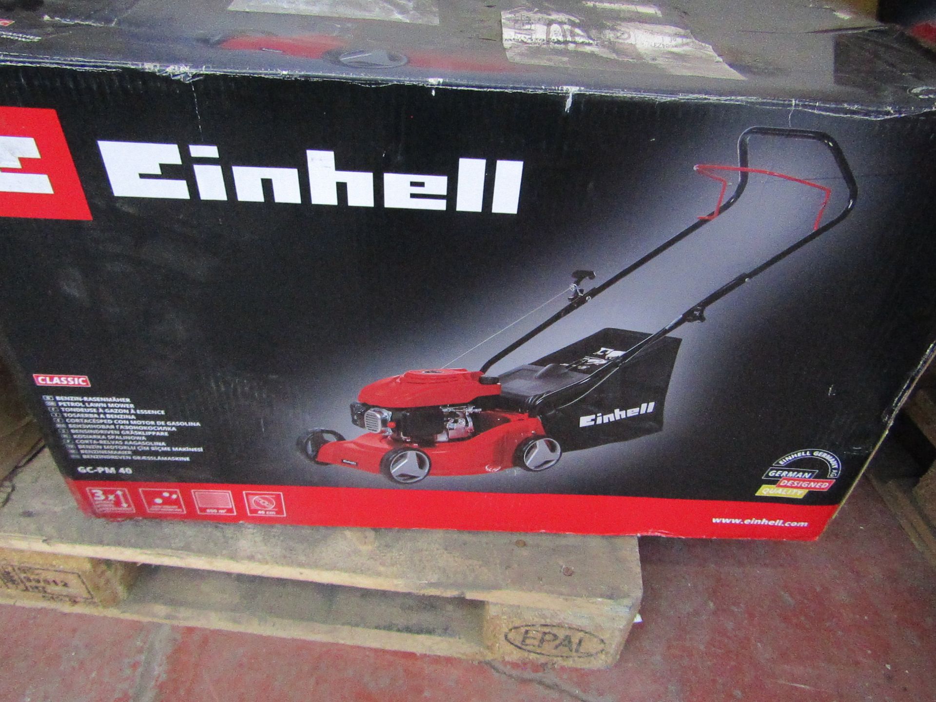 1x Einhell GC-PM 40/1 40cm petrol lawn mower - unchecked & boxed ( box is damaged ) - If unsure