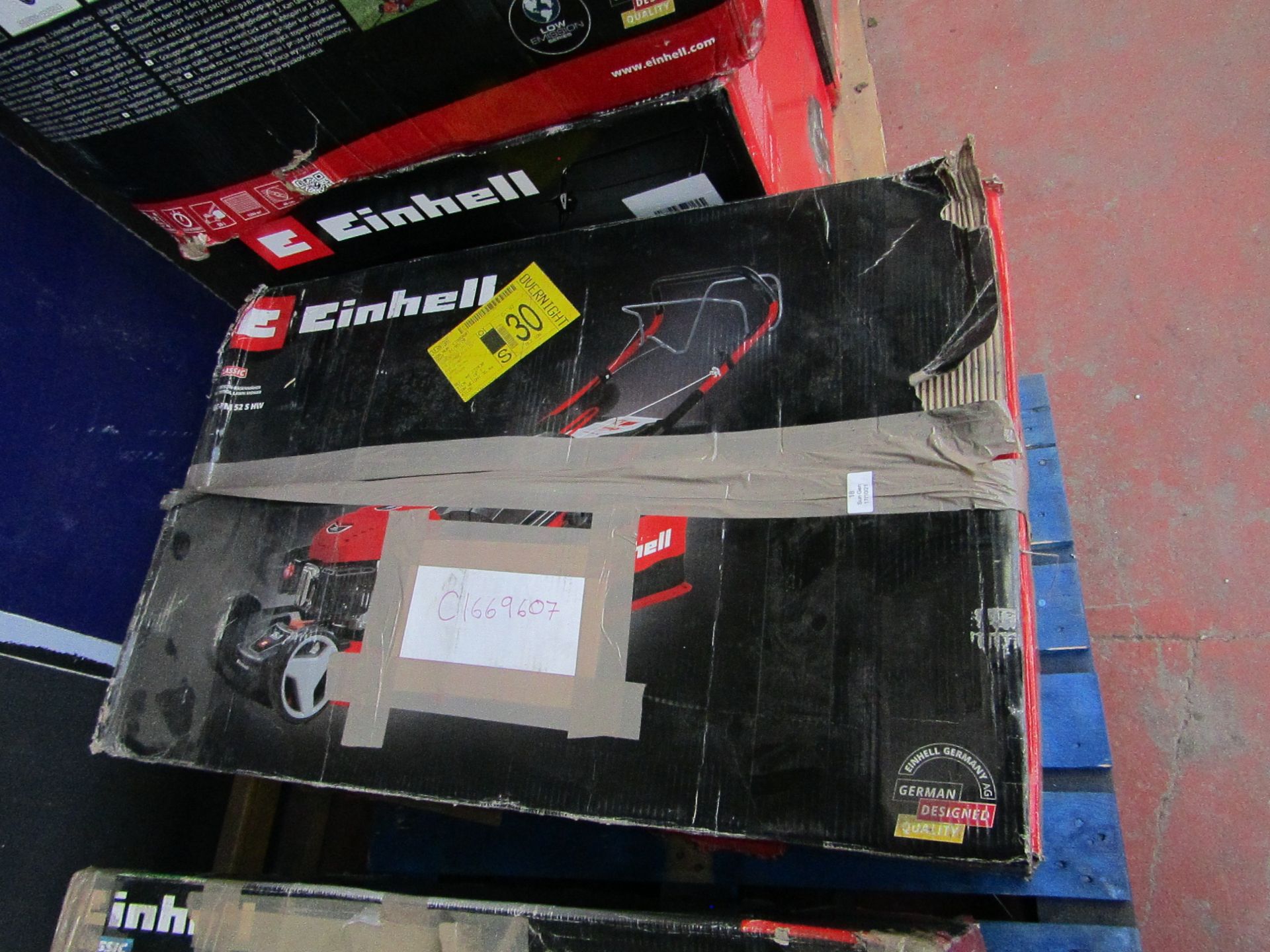 1x Einhell GC-PM 52 SHW 5-IN-1 Hi-wheel self-propelled petrol lawn mower - unchecked & boxed ( box