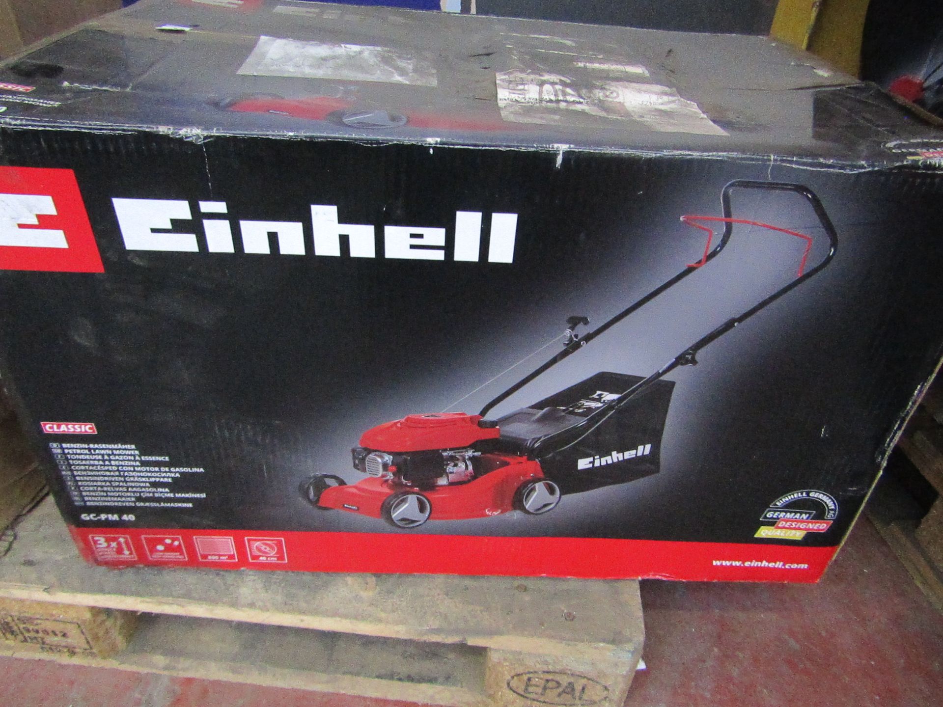 1x Einhell GC-PM 40/1 40cm petrol lawn mower - unchecked & boxed ( box is damaged ) - If unsure