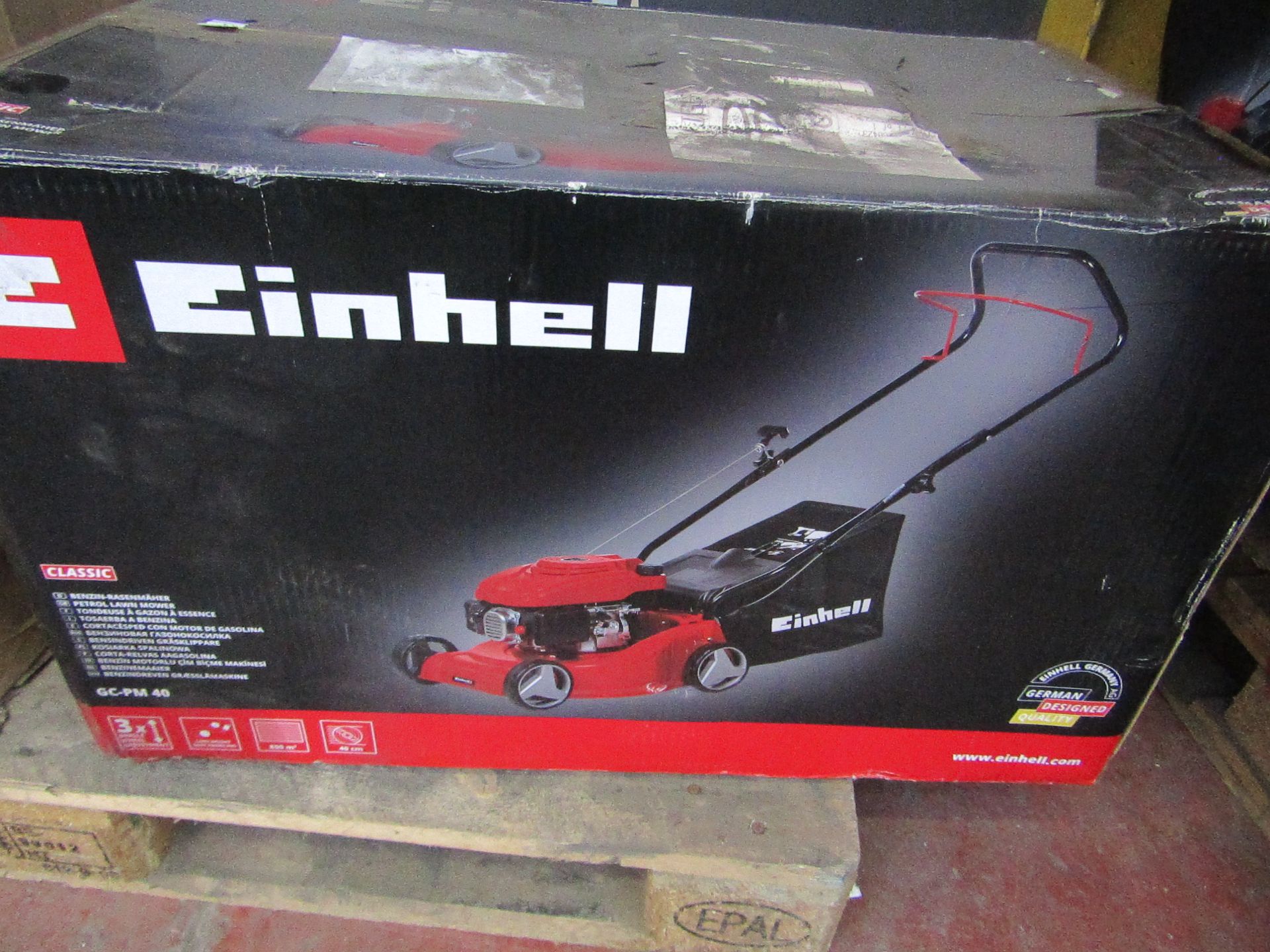 1x Einhell GC-PM 40/1 40cm petrol lawn mower - unchecked & boxed ( box is damaged ) - If unsure