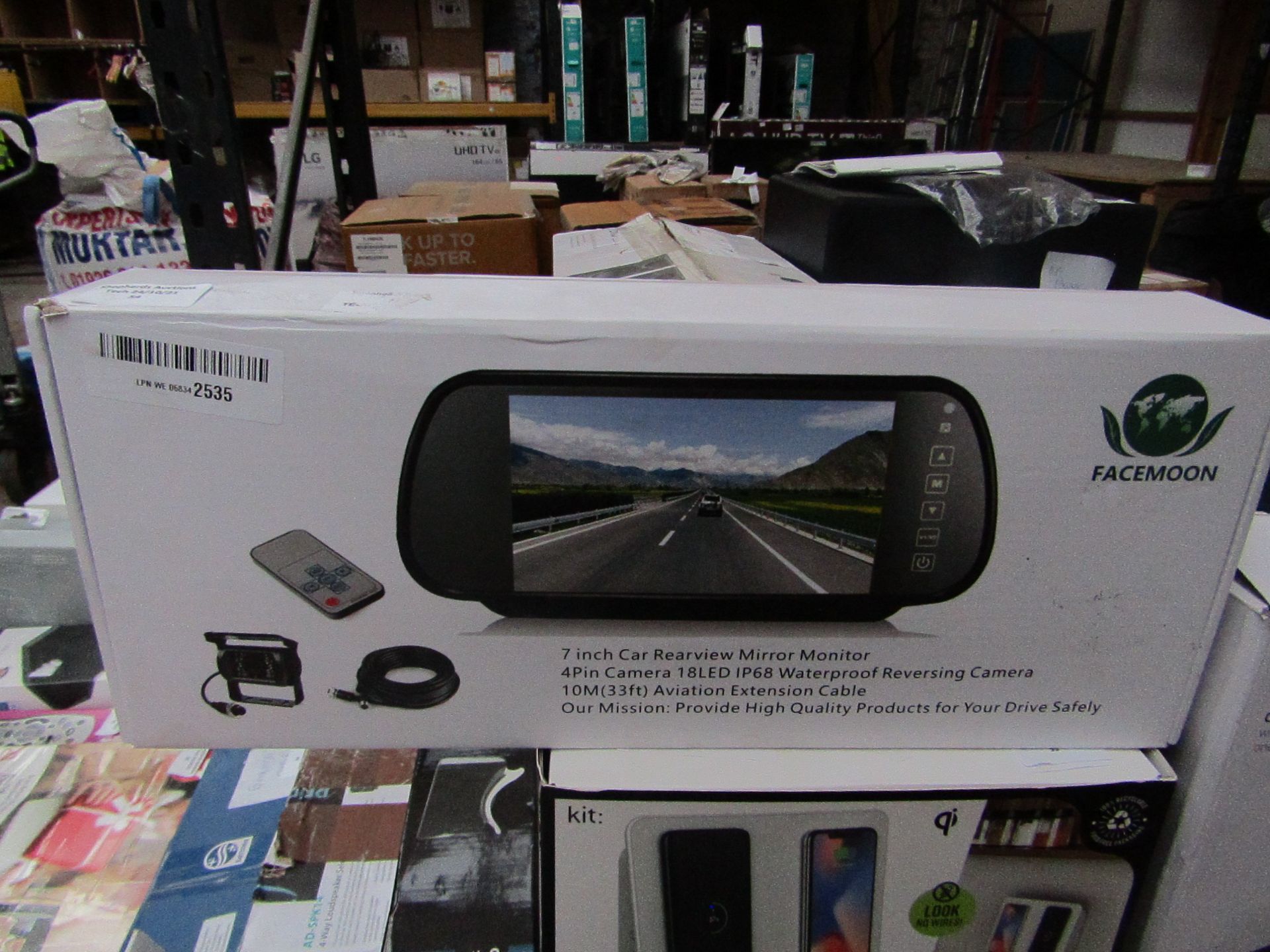 Facemoon 7inchh Car Rearview Mirror Monitor - Unchecked & Boxed - RRP £90