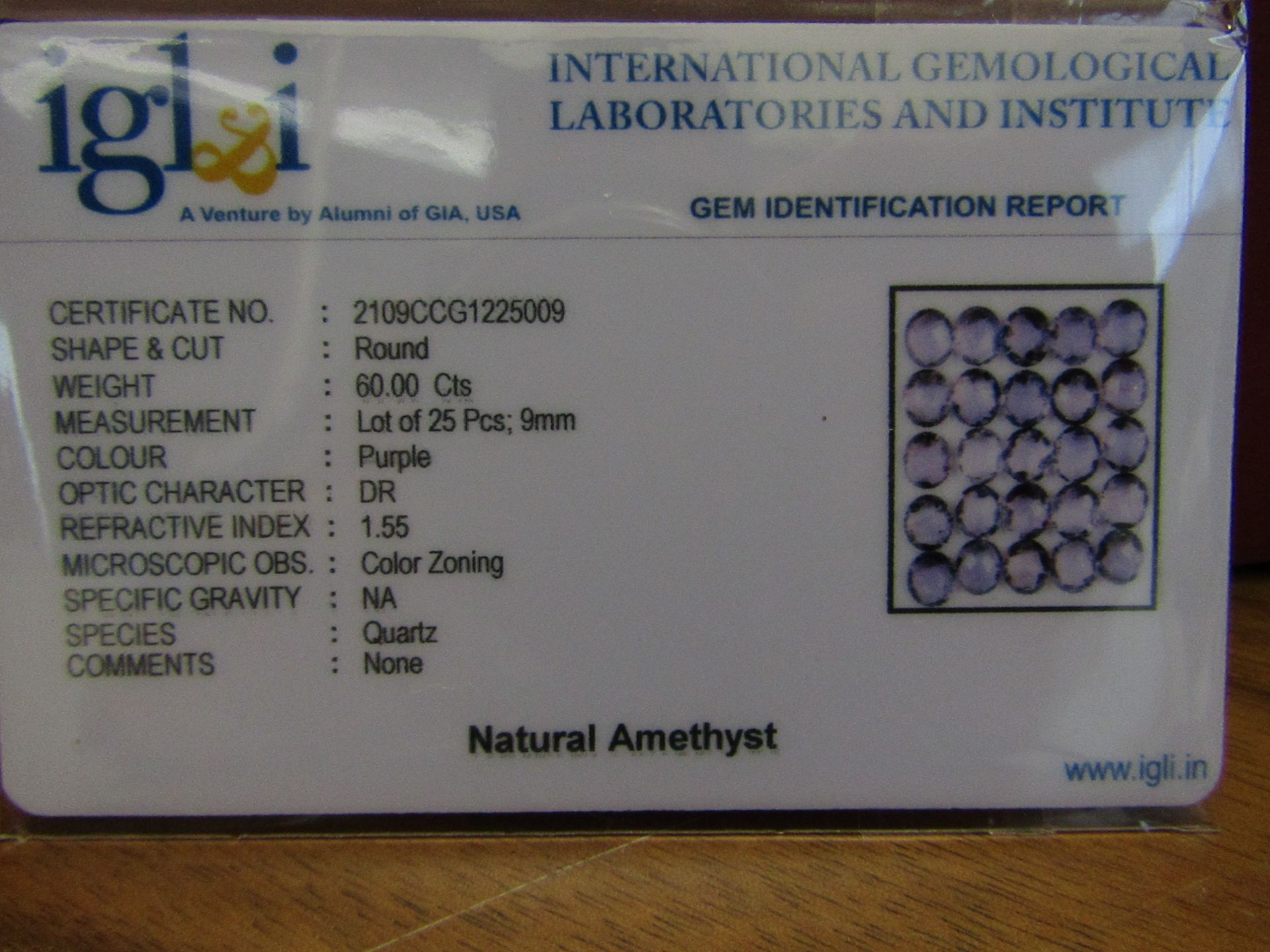 IGL&I Certified - Natural Brazilian Amethyst - 60.00 Carats - 25 Pieces - Checkerboard Round Cut - - Image 2 of 3