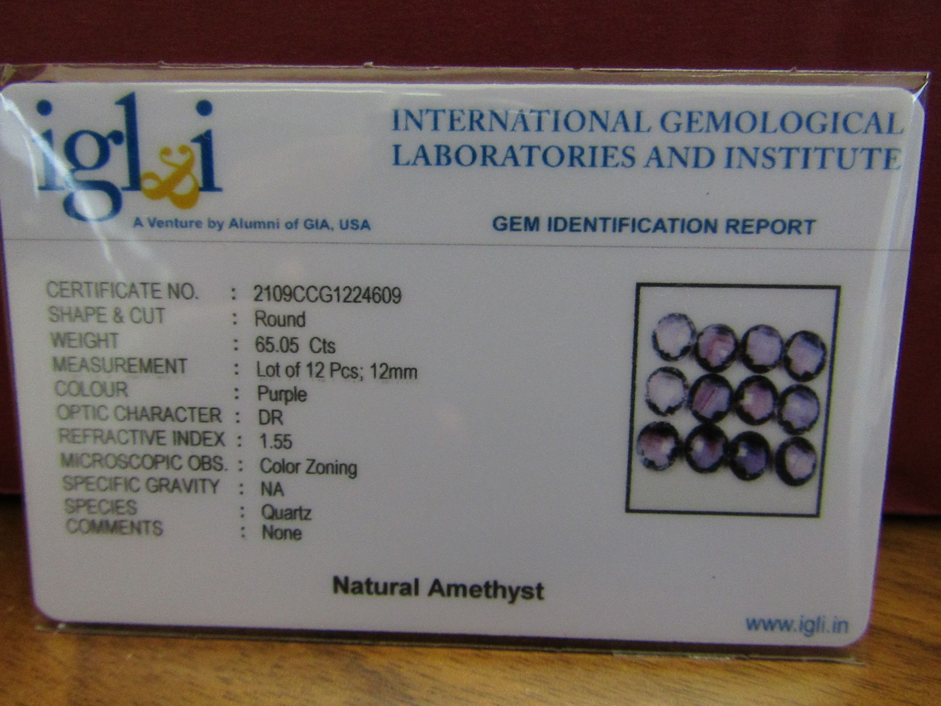 IGL&I Certified - Natural Brazilian Amethyst - 65.05 Carats - 12 Pieces - Checkerboard Diamond - Image 2 of 3