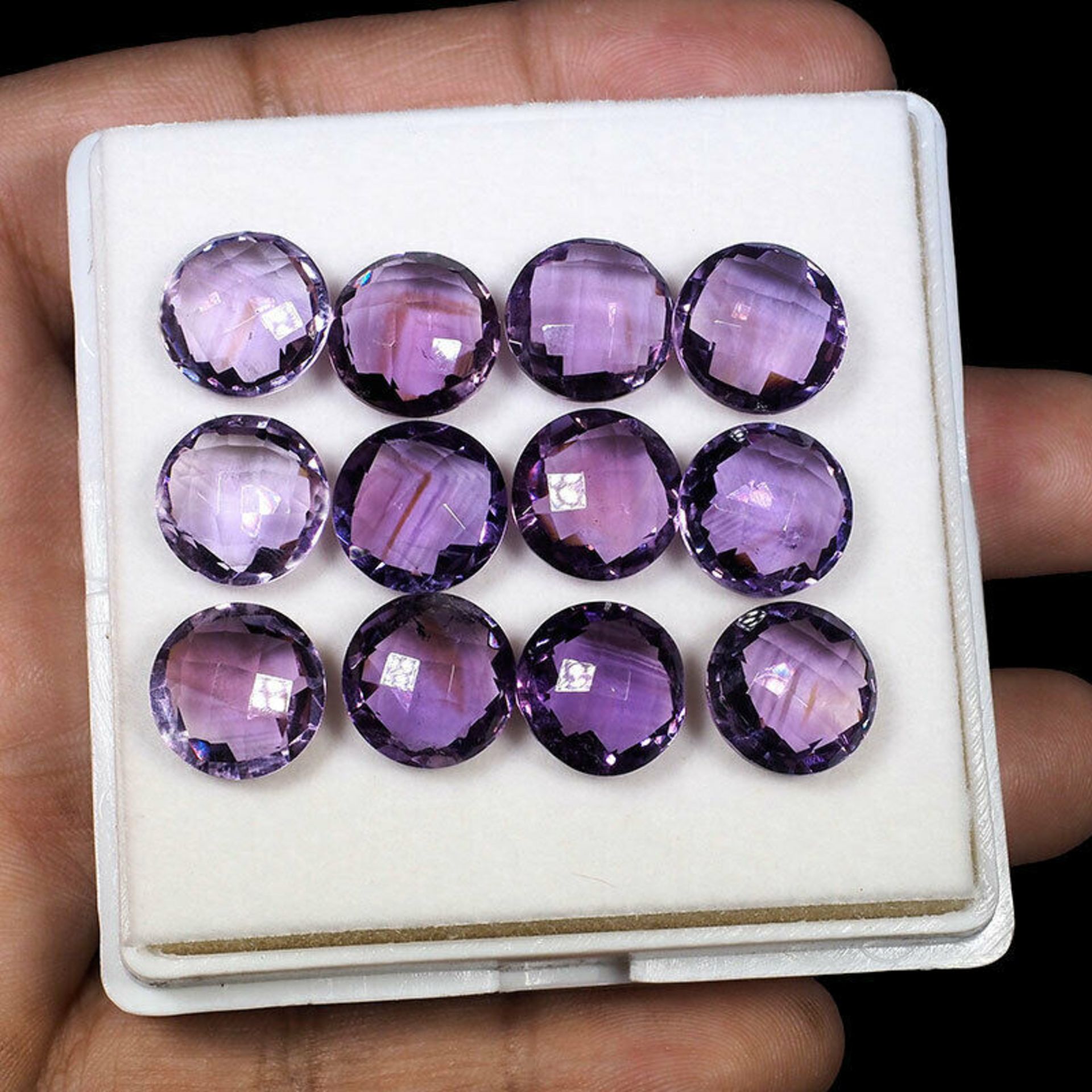 IGL&I Certified - Natural Brazilian Amethyst - 65.05 Carats - 12 Pieces - Checkerboard Diamond