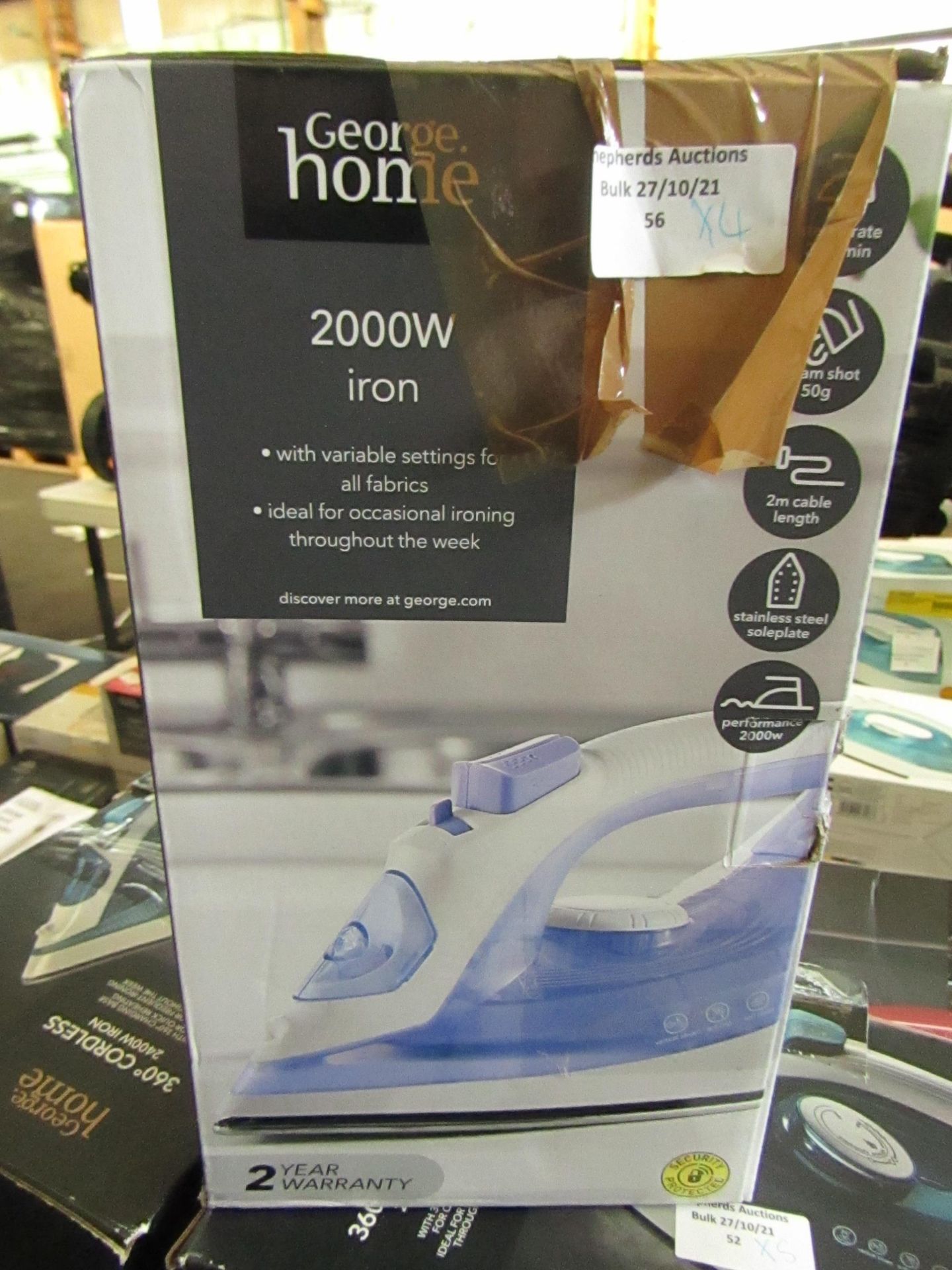 | 4X | 2000W IRON | UNCHECKED & BOXED | NO ONLINE RESALE | RRP £10 | TOTAL LOT RRP £40 | LOAD REF