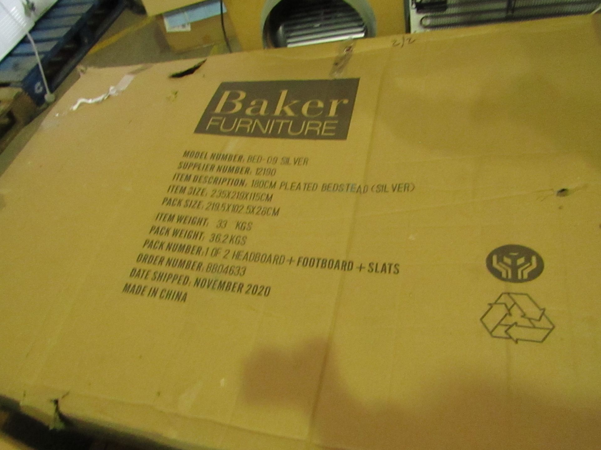 Baker Furniture - 180cm Pleated Bedstead ( Silver ) - Unchecked, May Be Missing Parts.