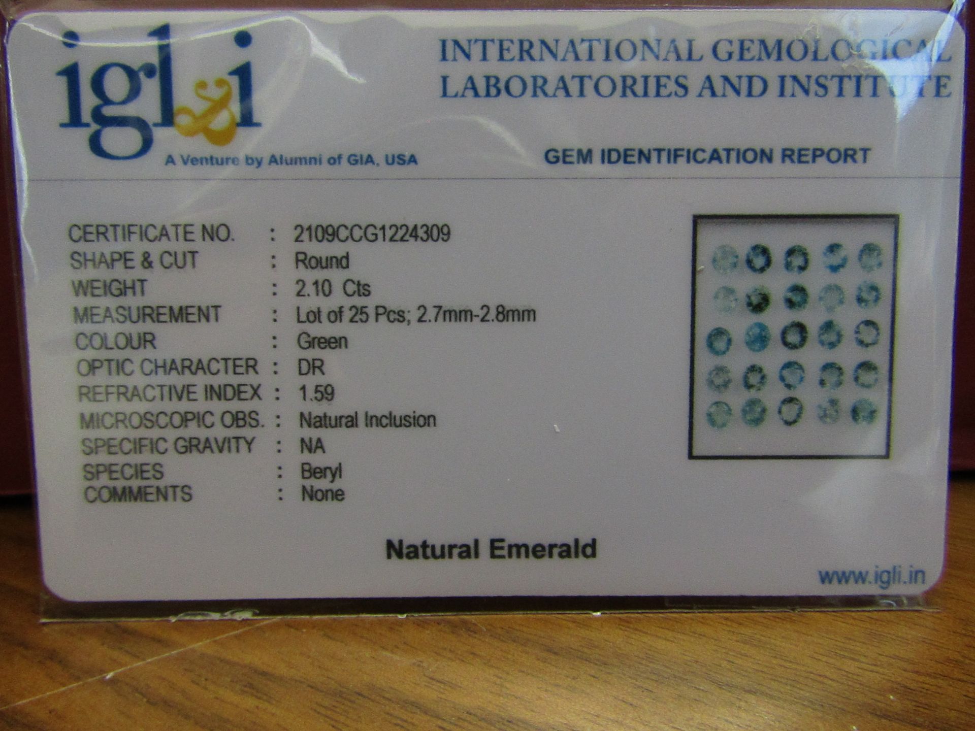 IGL&I Certified - Natural Colombian Emeralds - 2.10 Carats - 25 Pieces - Diamond round cut - Average - Image 2 of 3