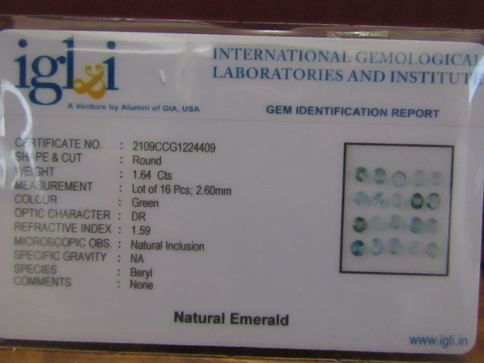 IGL&I Certified - Natural Colombian Emeralds - 16 Pieces - 1.64 Carats - Diamond round cut - Average - Image 2 of 3