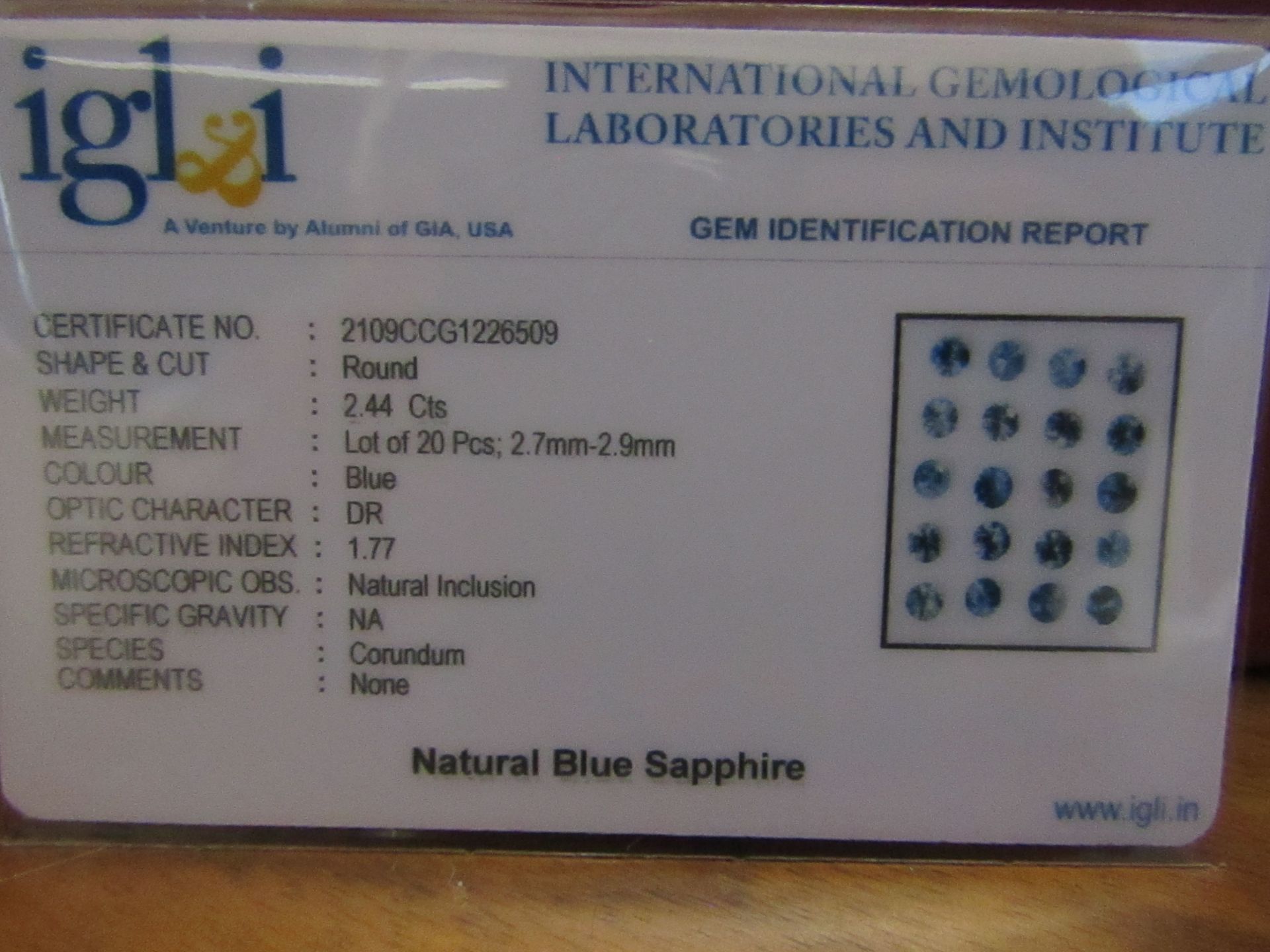 IGL&I Certified - Natural Srilanka Sapphires - 2.44 Carats - VVS Clarity - (Untreated Unheated) - 20 - Image 2 of 3