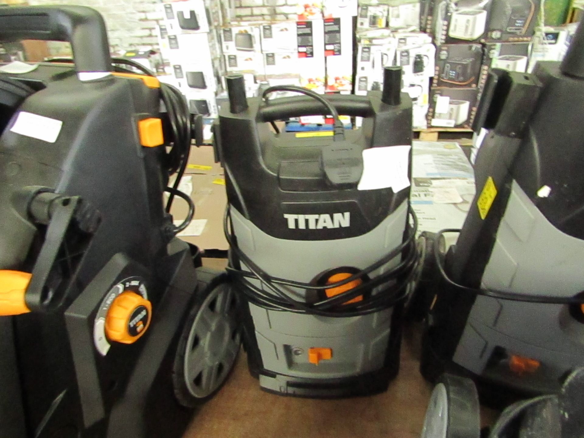 Titan - 1800w High Pressure Washer - TTB1800PRW - Item Power On - Please Note No Attachment Present.