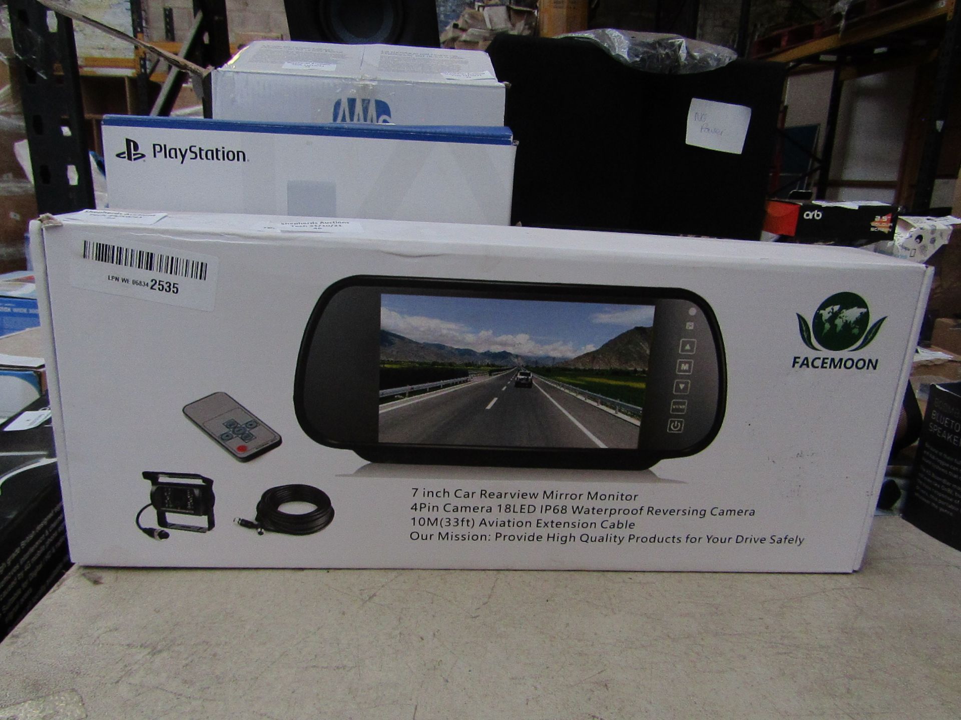 Facemoon 7inchh Car Rearview Mirror Monitor - Unchecked & Boxed - RRP £90
