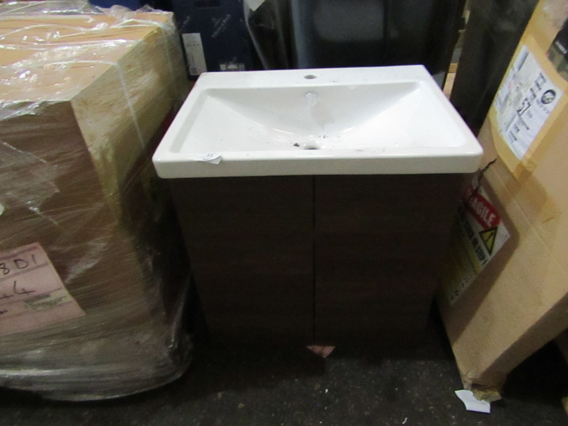 Vitra - 600mm Dark Oak Unit & Matching 1 Tap Hole Sink - New & Boxed.