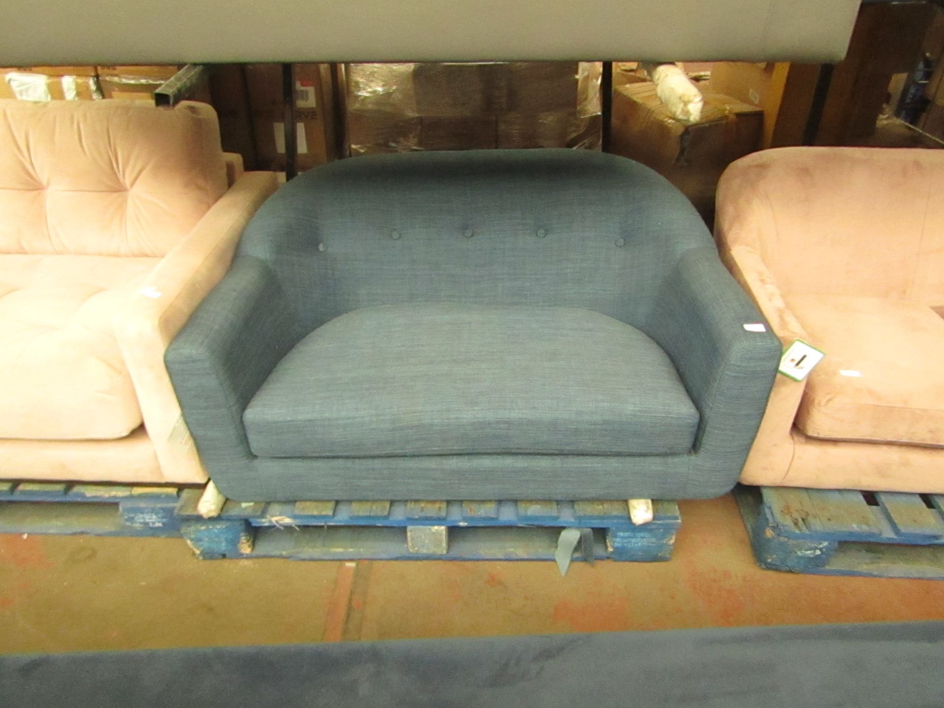 | 1X | MADE.COM BLUE TUBBY LOVE SEAT | (PLEASE NOTE, THIS DOES NOT PROVIDE ANY WARRANTY OR GUARANTEE