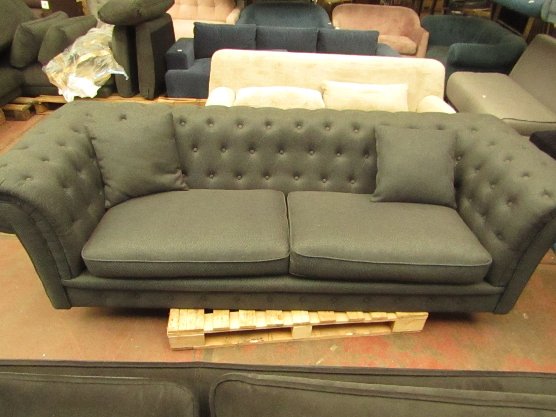 | 1X | MADE.COM 3 SEATER FABRIC CHESTERFIELD DESIGN SOFA | NO MAJOR DAMAGE (PLEASE NOTE, THIS DOES