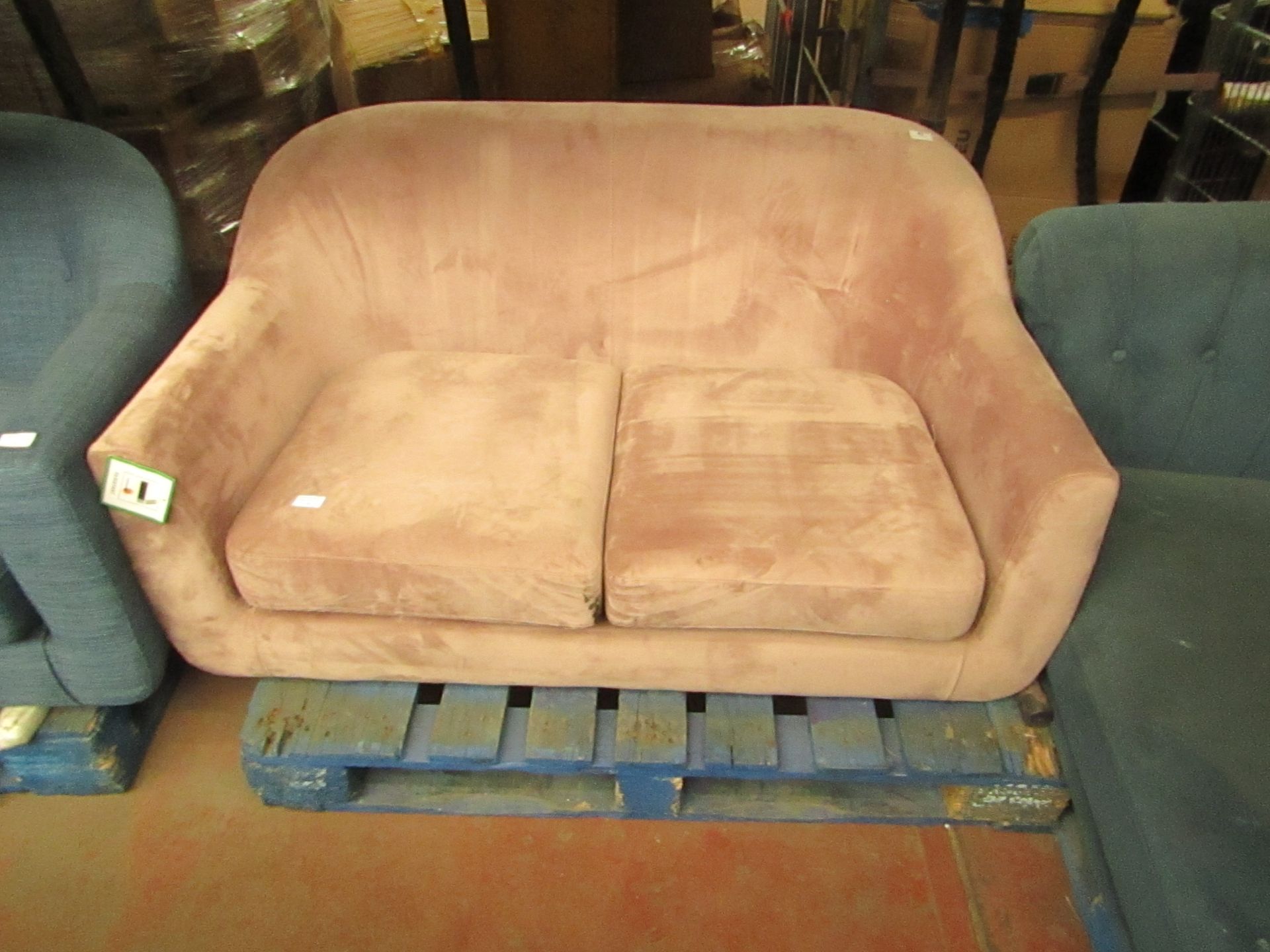 | 1X | MADE.COM TUBBY 2 SEATER SOFA, HEATHER PINK VELVET | HAS MARKS ON THE MATERIAL SO WILL NEED