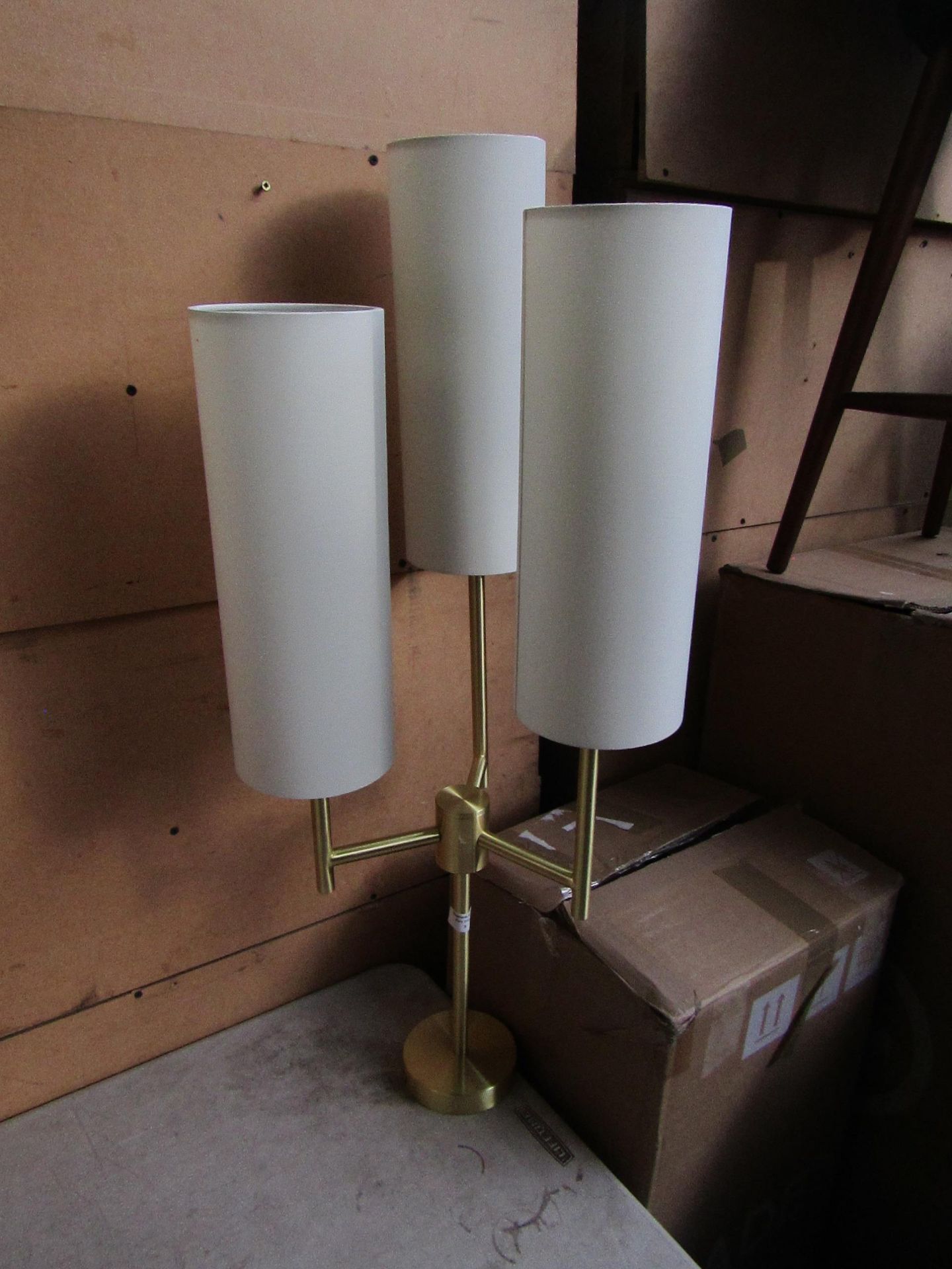 | 1X | MADE.COM LANCE CHANDELIER PENDANT LIGHT, BRUSHED BRASS & WHITE | LOOKS IN GOOD CONDITION &