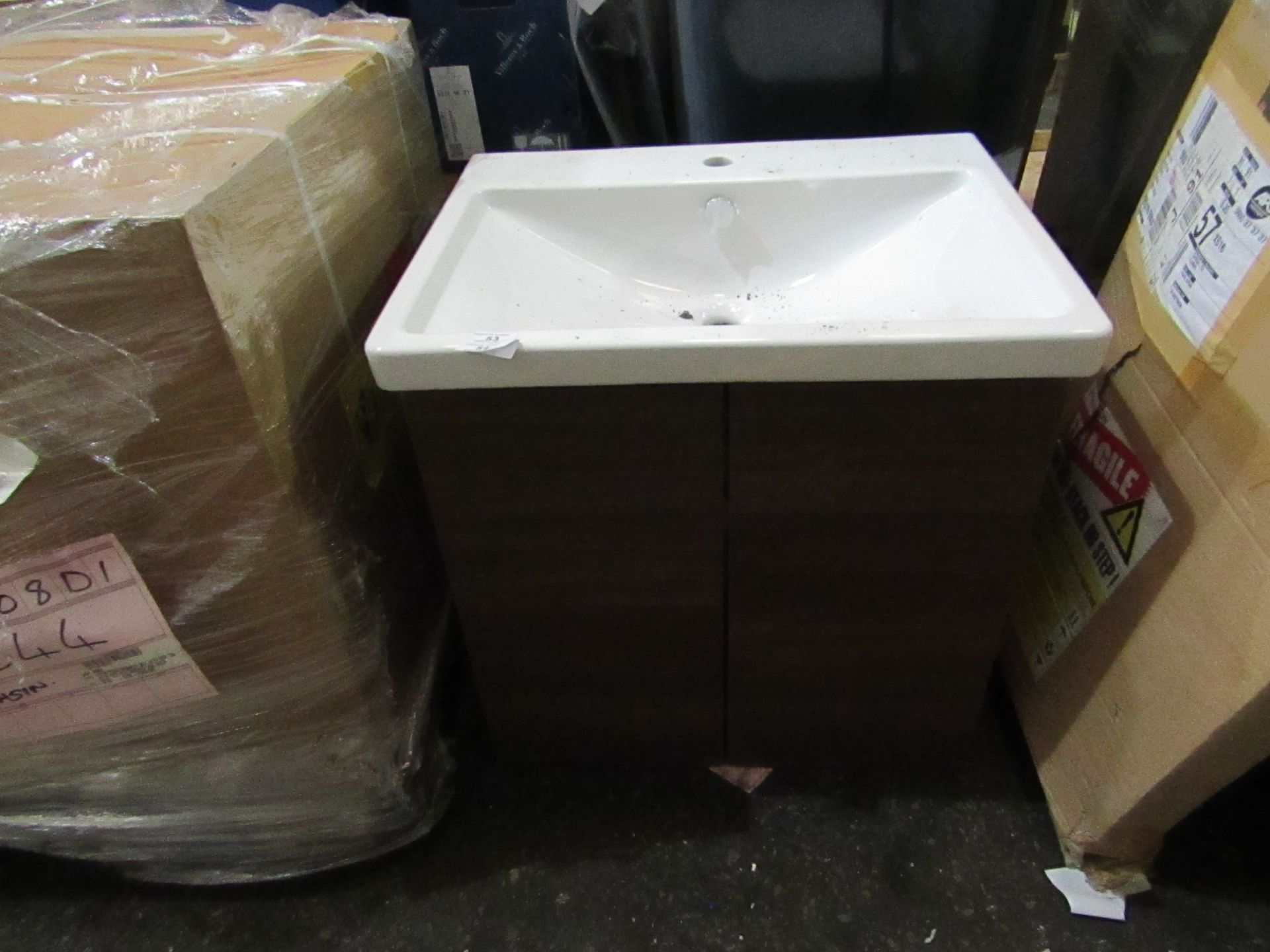 Vitra - 600mm Dark Oak Unit & Matching 1 Tap Hole Sink - New & Boxed.