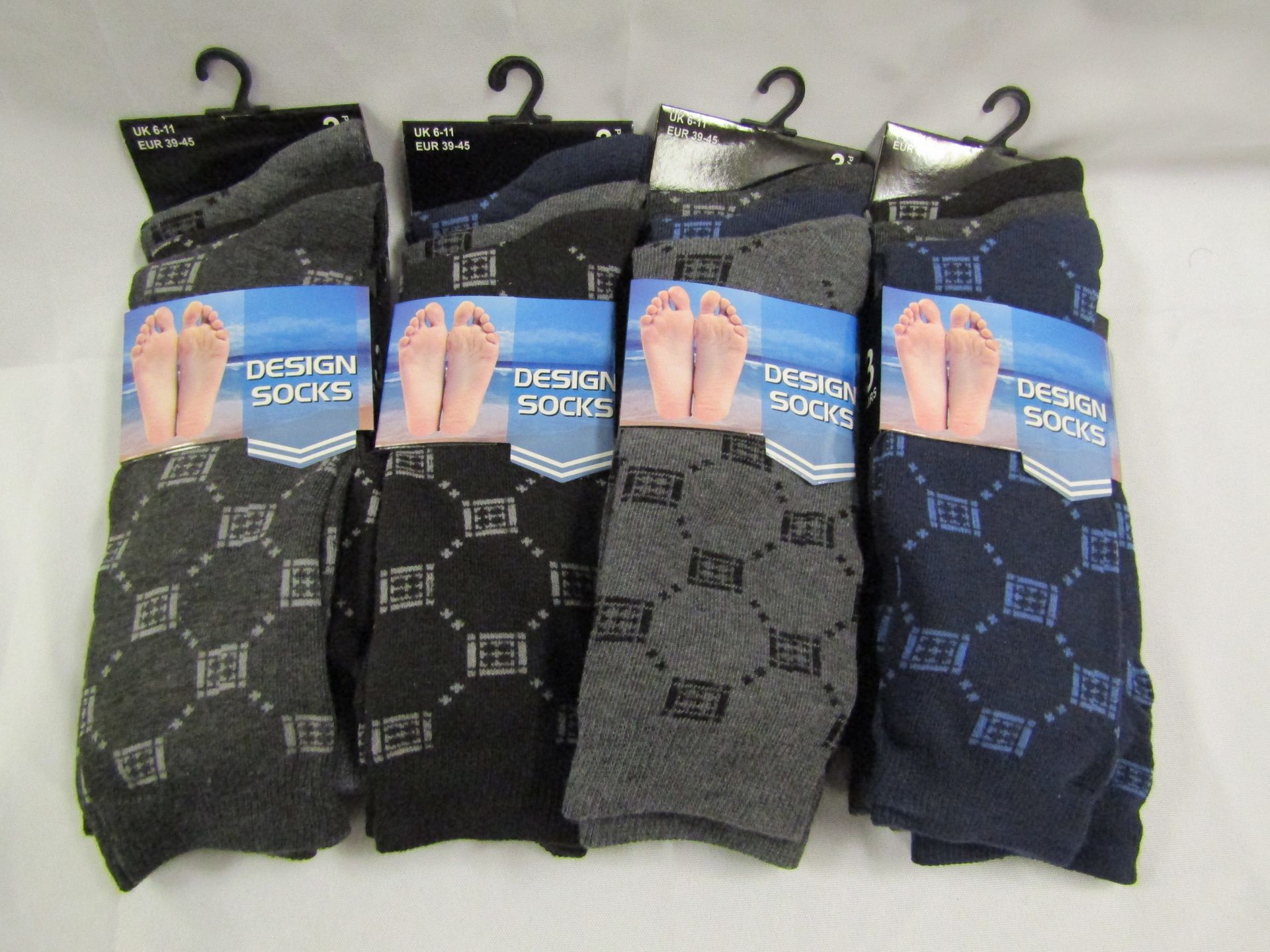 12 X Pairs of Mens design Socks Size 6-11 New & Packaged