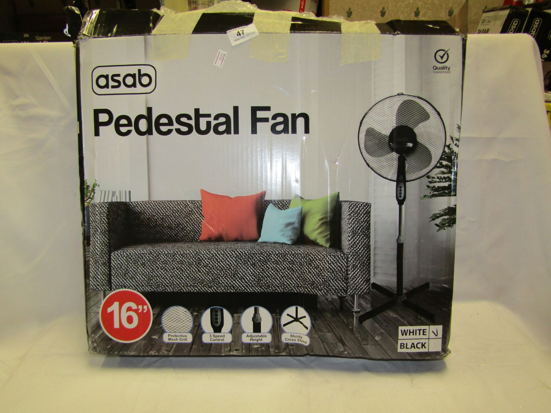 1 x Asab 16" Pedestal Fan packaged unchecked