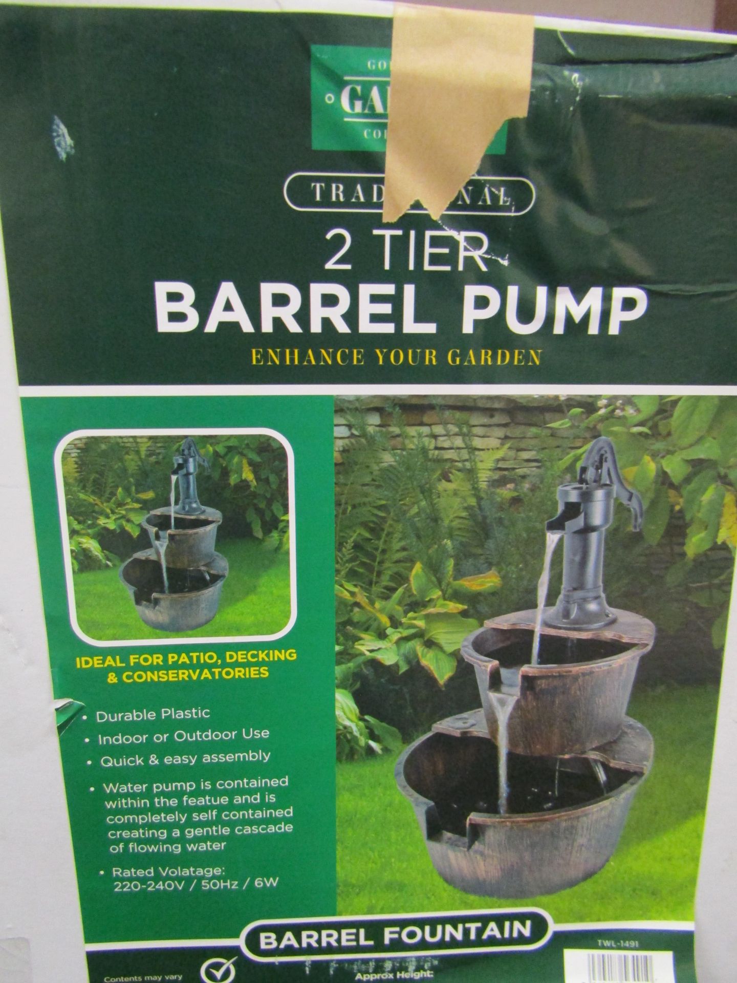 1 x Garden Collection Traditional 2 Tier Barrel Pump Fountain packaged unchecked