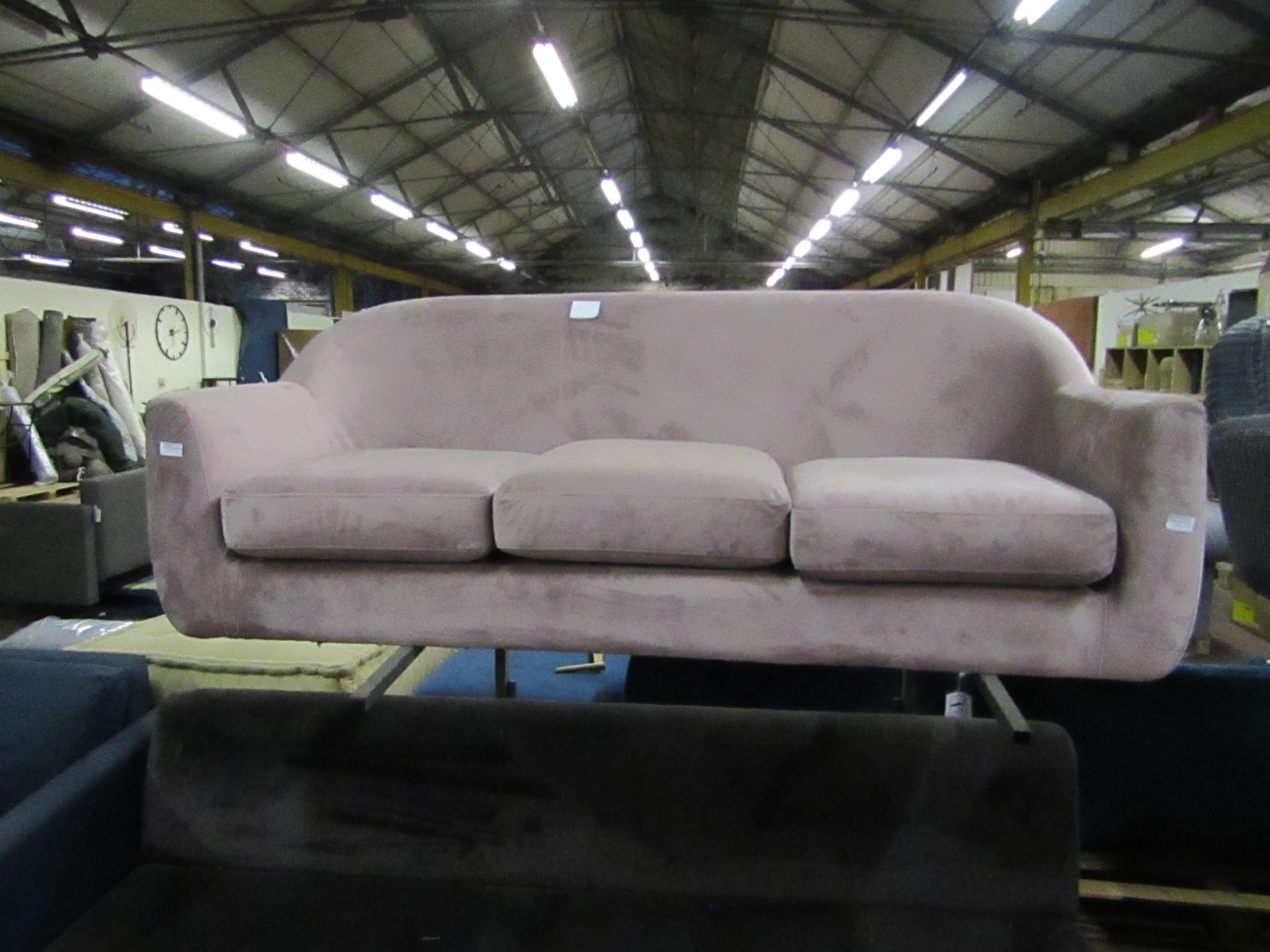 1 x Made.com Custom MADE Tubby 3 Seater Sofa Heather Pink Velvet with Dark Wood Legs RRP £449 SKU