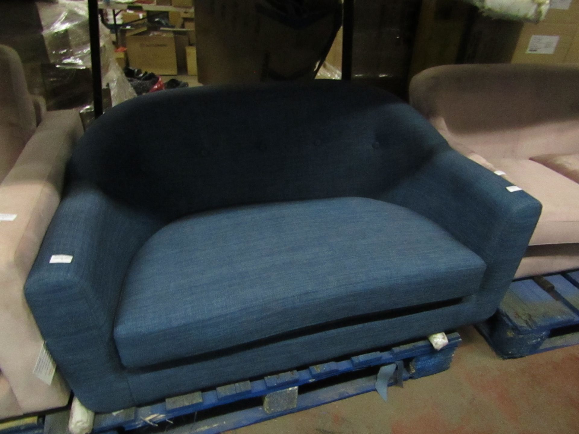 | 1X | MADE.COM BLUE TUBBY LOVE SEAT | (PLEASE NOTE, THIS DOES NOT PROVIDE ANY WARRANTY OR GUARANTEE