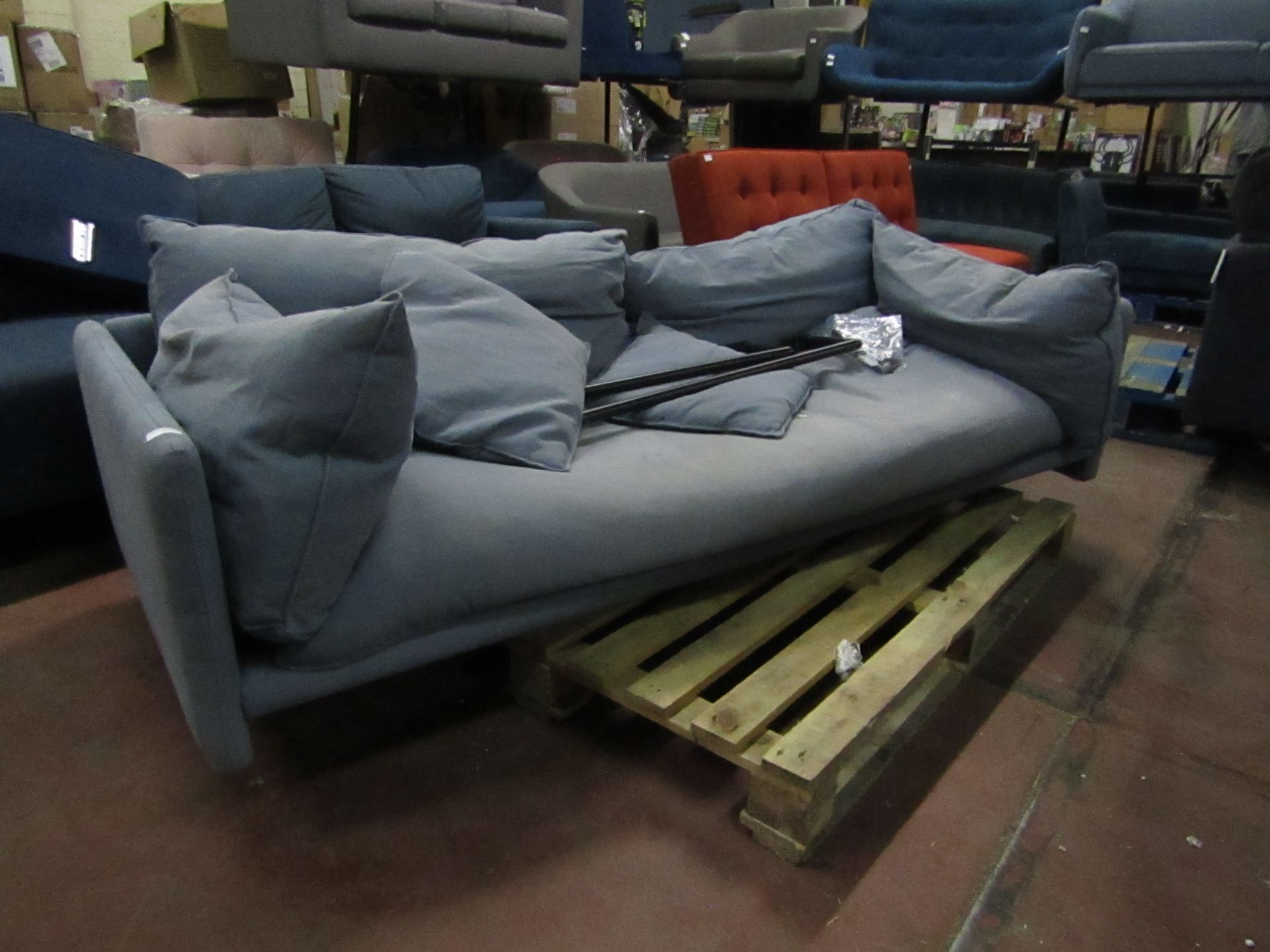 | 1x | MADE.COM 2 SEATER SOFA | BLUE | GOOD CONDITION JUST NEEDS A GOOD CLEAN & HAS FEET |