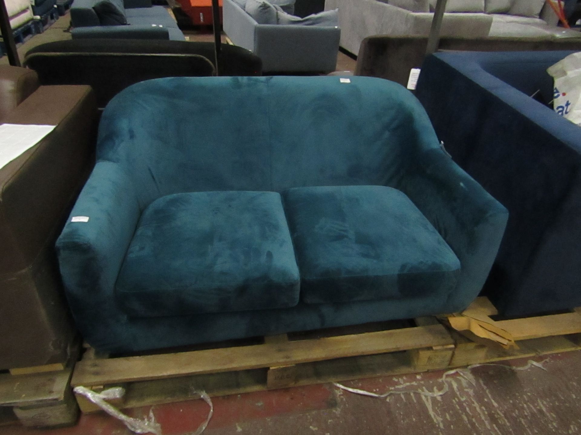 | 1X | MADE.COM TUBBY 2 SEATER SOFA, TEAL VELVET | HAS MARKS ON THE MATERIAL SO WILL NEED A