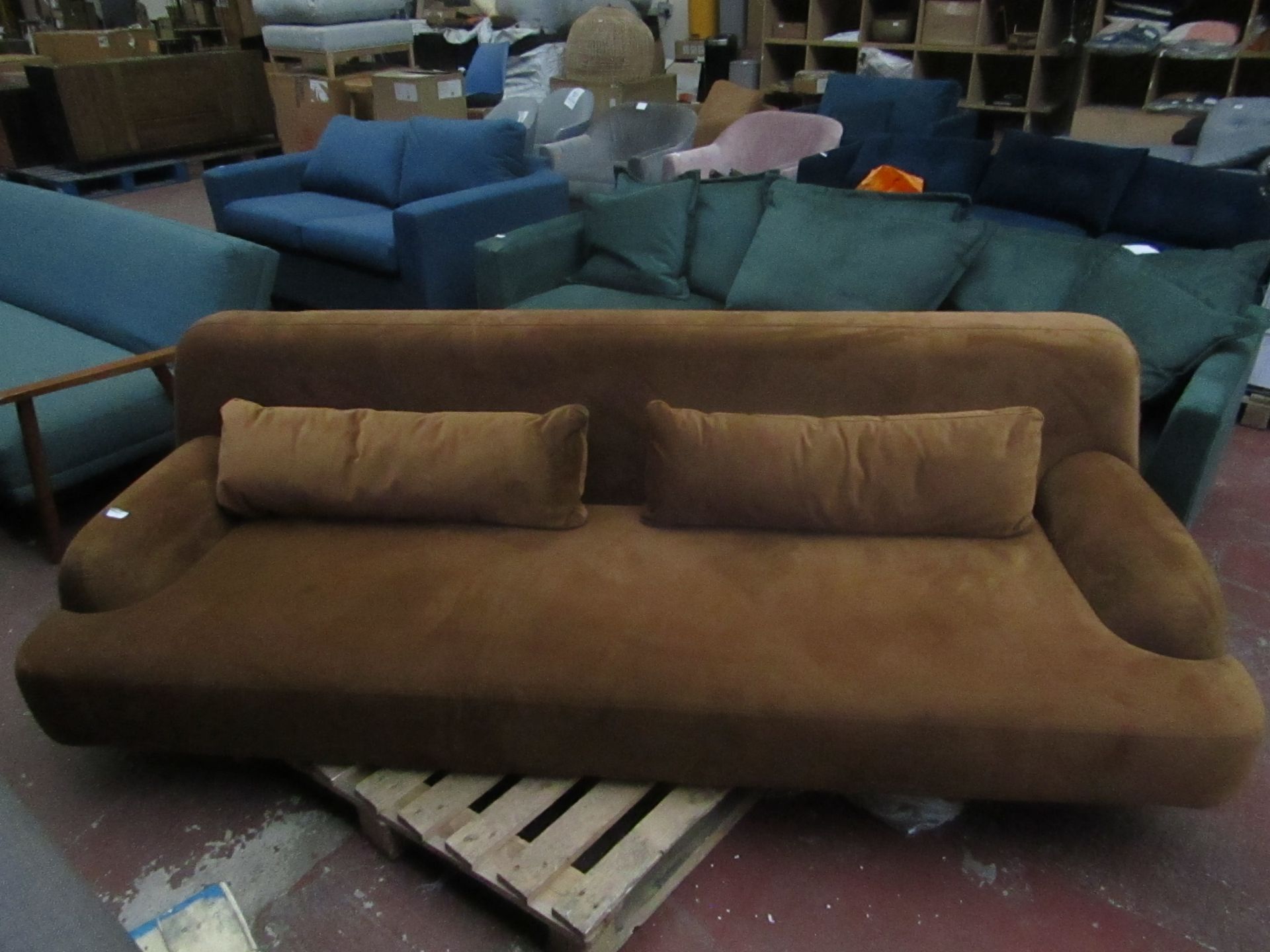 | 1X | MADE.COM TAN SUEDE SOFA | FEW MAKRS ON THE MATERIAL & NO FEET | VIEWING IS RECOMMENDED