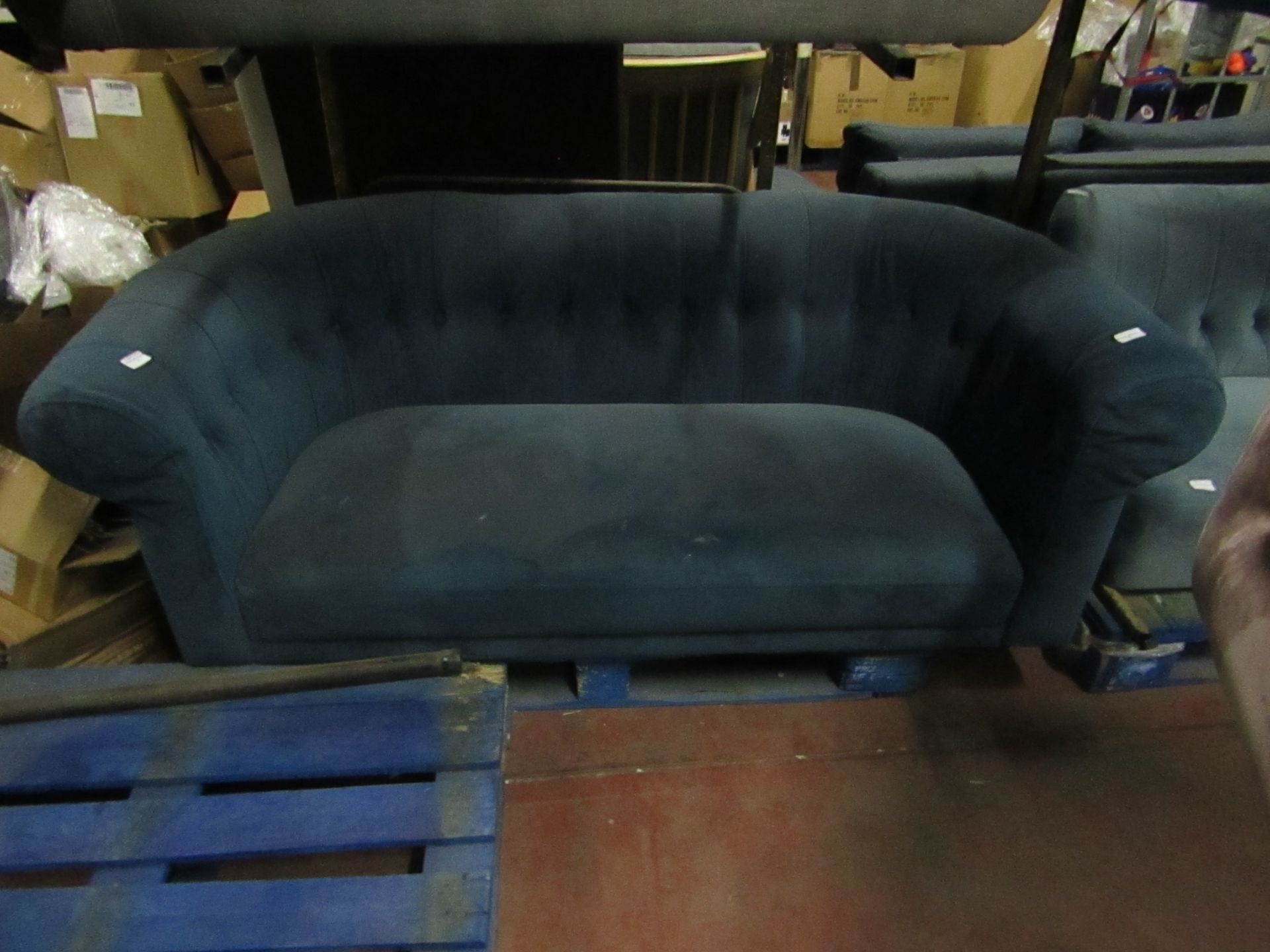 | 1X | MADE.COM 2 SEATER BUTTON BACK, TEAL SOFA | NEEDS A GOOD CLEAN & HAS IMPERFECTIONS ON THE