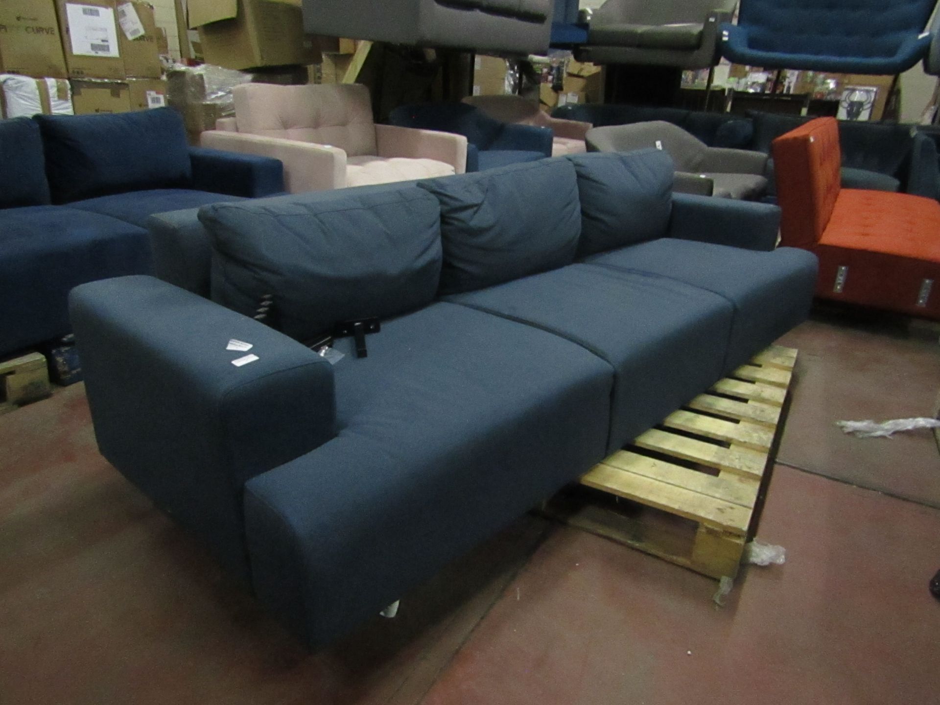 | 1X | MADE.COM FREDERIK 3 SEATER SOFA | AEGEAN BLUE | RRP £579 | GOOD CONDITION & COMES WITH FEET |
