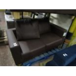 | 1X | LOFT 2 SEATER LEATHER SOFA | HAS REFURBISHED MARKS ON MATERIAL AND NO SCREWS FOR LEGS (PLEASE